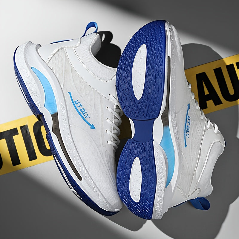 Men'S High-Top Lace-Up Athletic Sneakers - Breathable Fabric, PVC Sole, EVA Insole, Stylish Blue & White Design for Casual and Outdoor Activities, Everyday Sneakers | Sporty Casual Shoes | Durable PVC Sole
