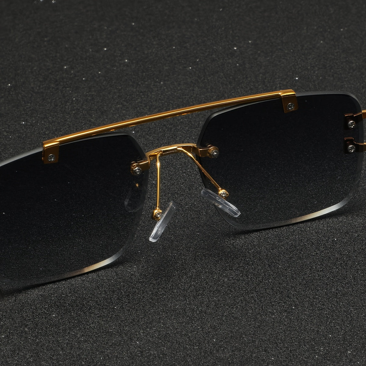 One Pair of Men's Metal Square Frameless Double Bar Vintage High-Quality Exquisite Lightweight Fashion Glasses Suitable for Daily Wear