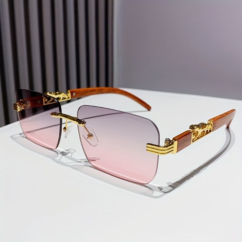 Cheetah Leopard fashion glasses For Women Men Rectangle Rimless Wood Grain Temple Sun Shades For Beach Party Travel