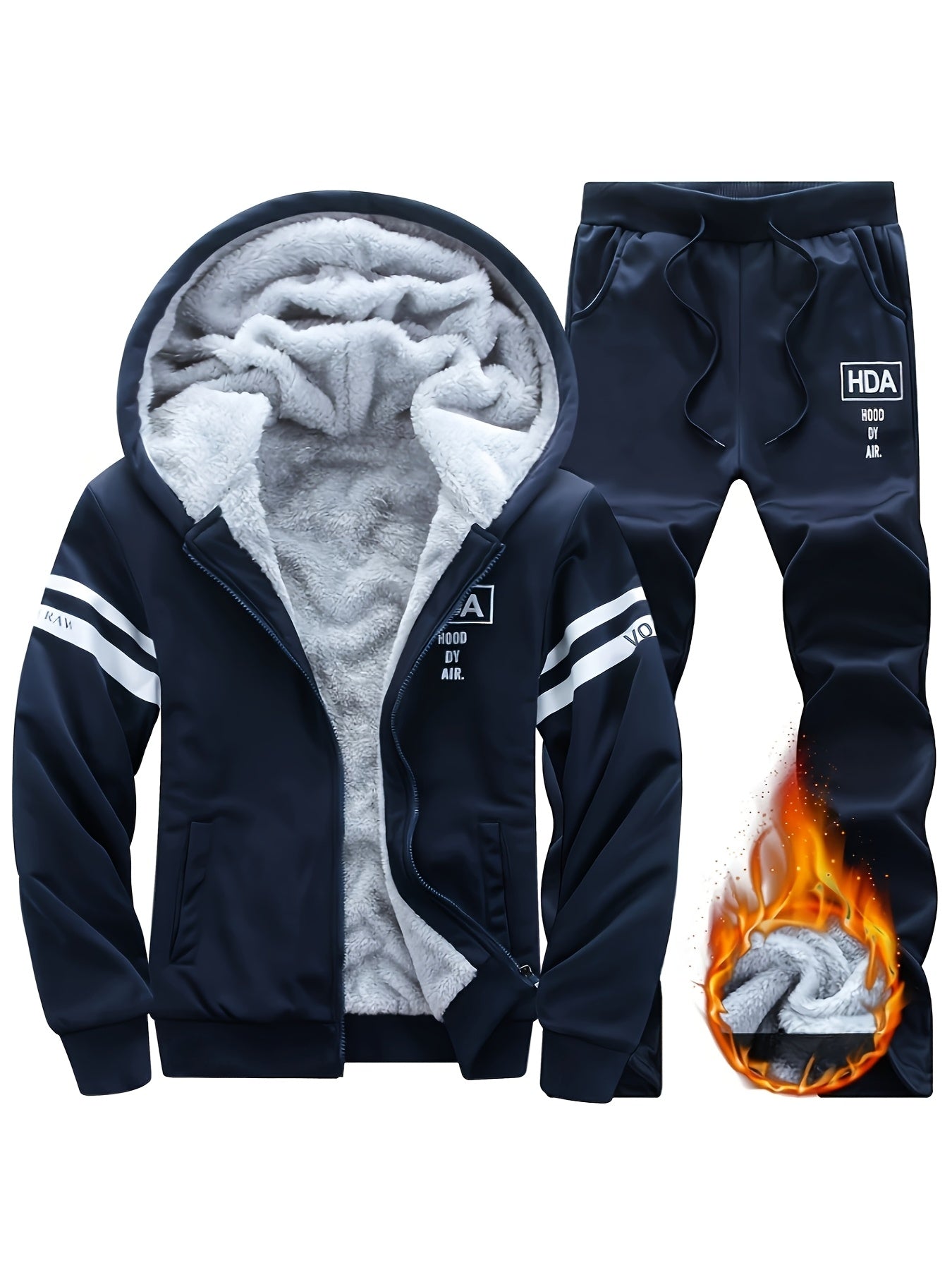 Autumn and Winter Men'S Sports Casual Suit, Men'S Velvet Thickened Sports Suit, Hooded Opening Fitness Suit, Warm Home Suit, Two-piece Set
