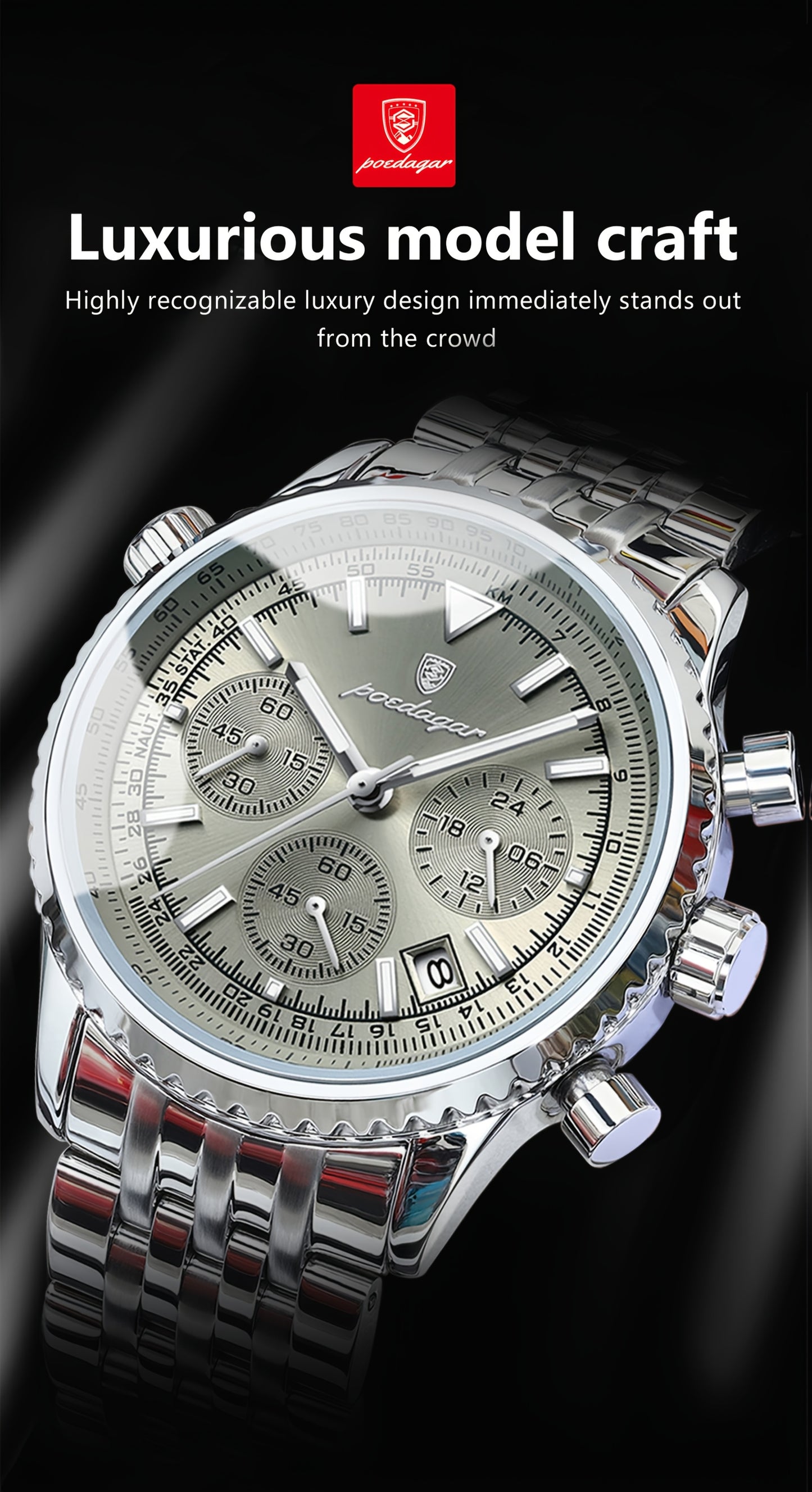 POEDAGAR New waterproof luminous calendar stainless steel ultra-thin Men's watch fashion students Korean business luxury youth chronograph quartz wristwatch., Perfect for Thanksgiving
