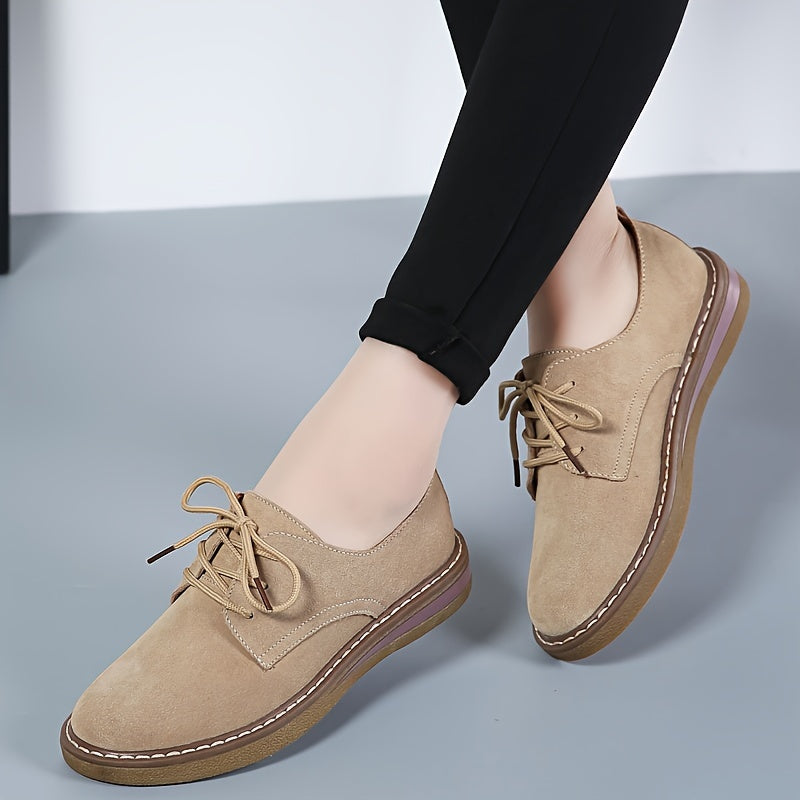 Women'S Solid Color Flat Loafers, Casual Lace-Up Low-Top Shoes, Women'S Comfortable Shoes