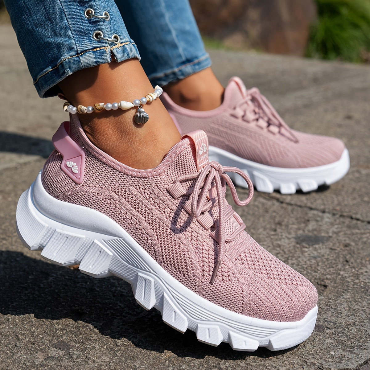 Women'S Breathable Knit Sneakers - Lightweight, Comfortable Low-Top Running Shoes with Soft Sole for All Seasons