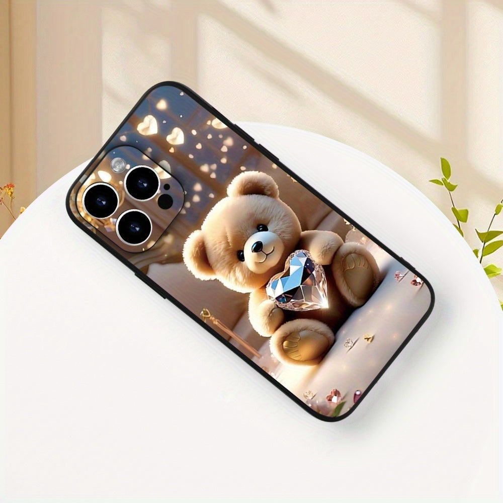 Creative Crystal Heart Bear Pattern Phone Case, Thick Full-Body Protection, Shockproof And Drop-Resistant TPU Soft Protective Cover, Suitable As a Gift for Birthdays Or Holidays for Both Men And Women, Compatible with Iphone