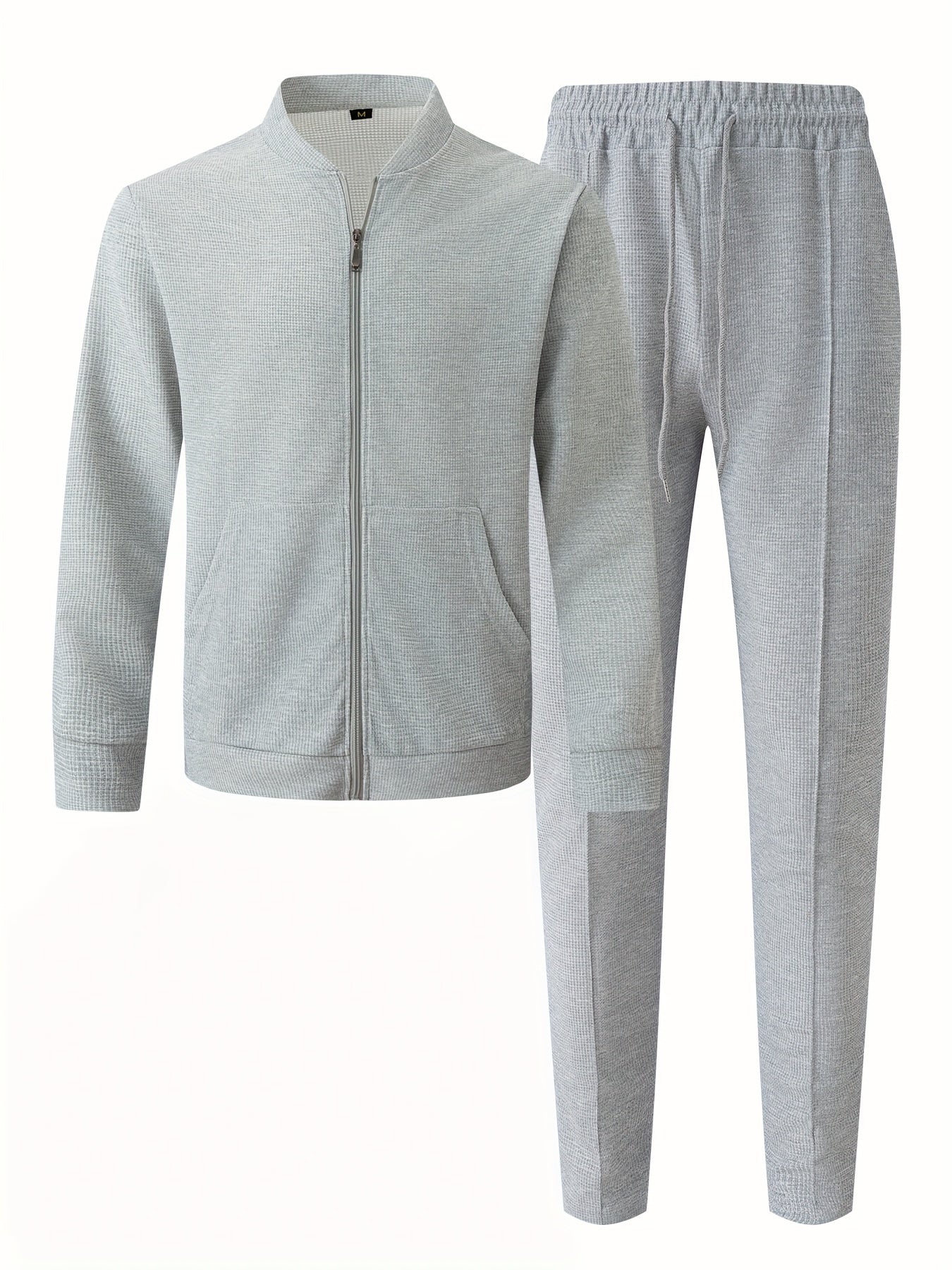 Baseball Collar Jacket and Pants Set in Waffle Fabric