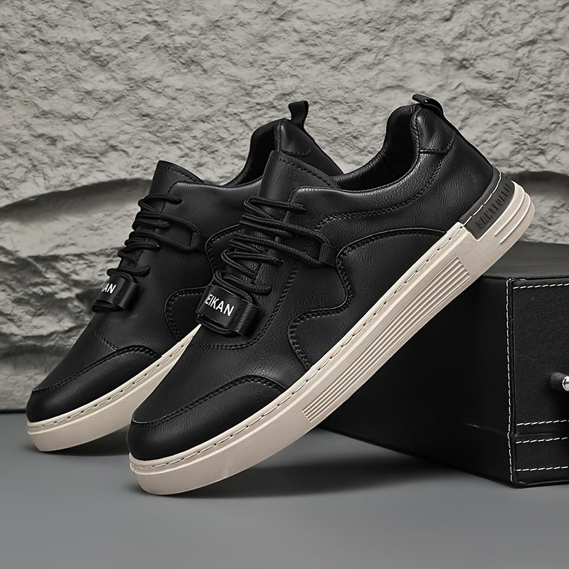 Men'S Casual Low-Top Sneakers - Lightweight, Comfortable & Versatile Skate Shoes in Black with White Accents, Lace-Up Design for Outdoor Hiking & Casual Wear, Outdoor Hiking Shoes | Stylish Lowtops | Comfortable Footwear