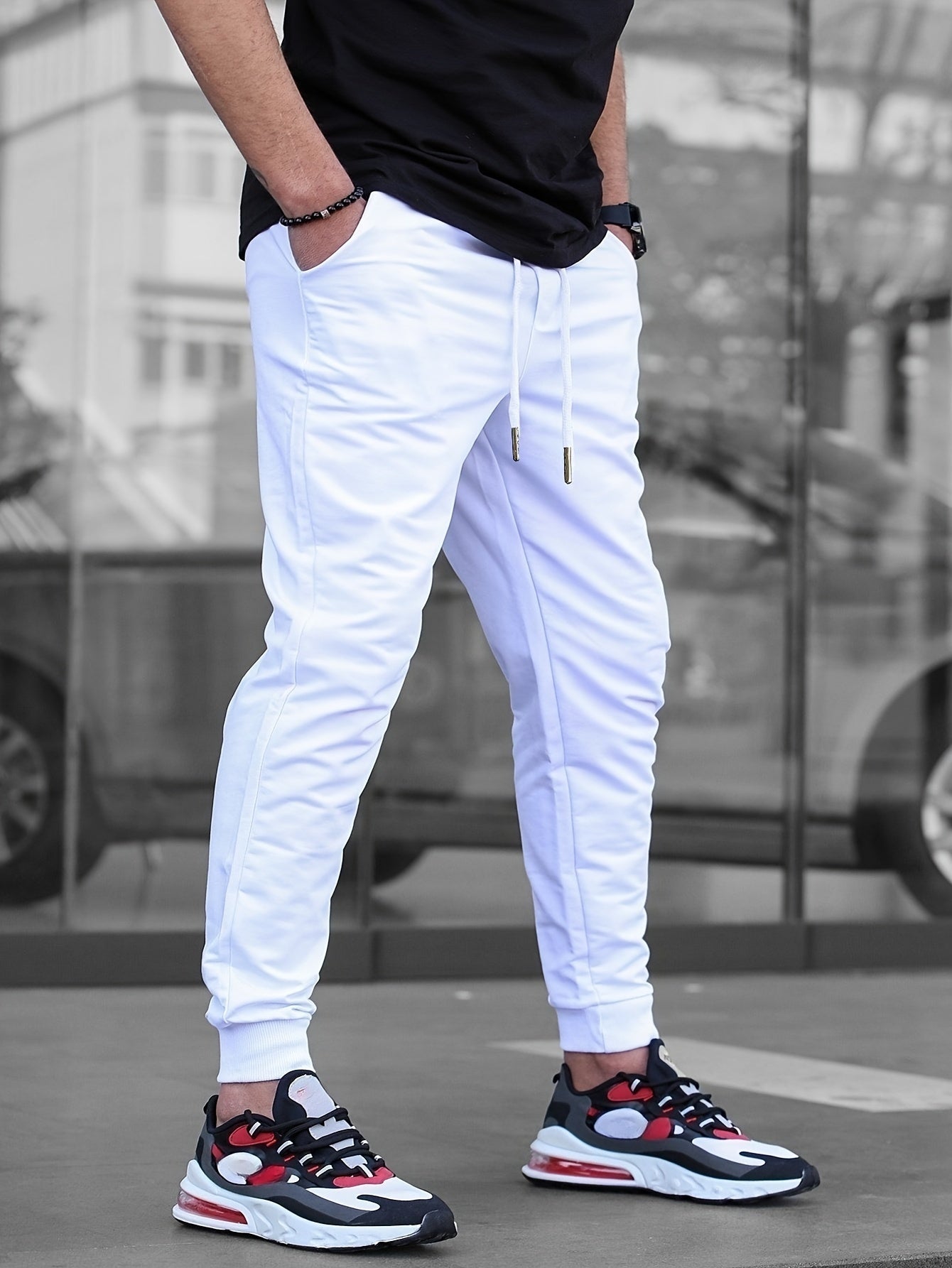 Men's Solid Color Jogger Sports Pants With Drawstrings, Casual Lightweight And Breathable Running Fitness Slim Pants Outdoor Trousers