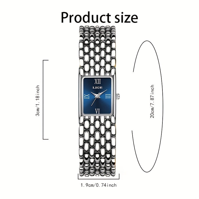 LIGE Women'S Luxury Quartz Watch - Stainless Steel Band, Blue Dial with Roman Numerals, Elegant Fashion Timepiece for Casual or Sporty Wear, Elegant Timepiece | Sleek Watch Design | Alloy Watch Case