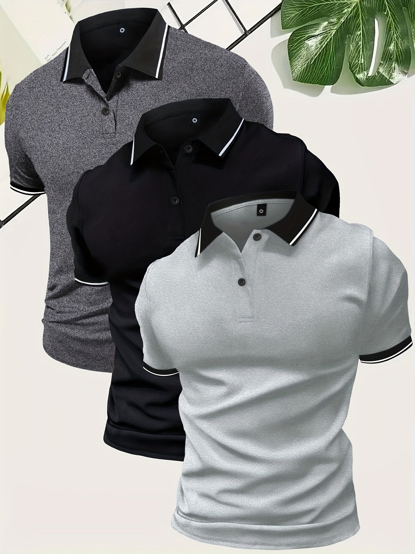 3Pcs Breathable Regular Fit Golf Shirt, Men's Casual V-Neck T-Shirt Short Sleeve For Summer, Men's Clothing