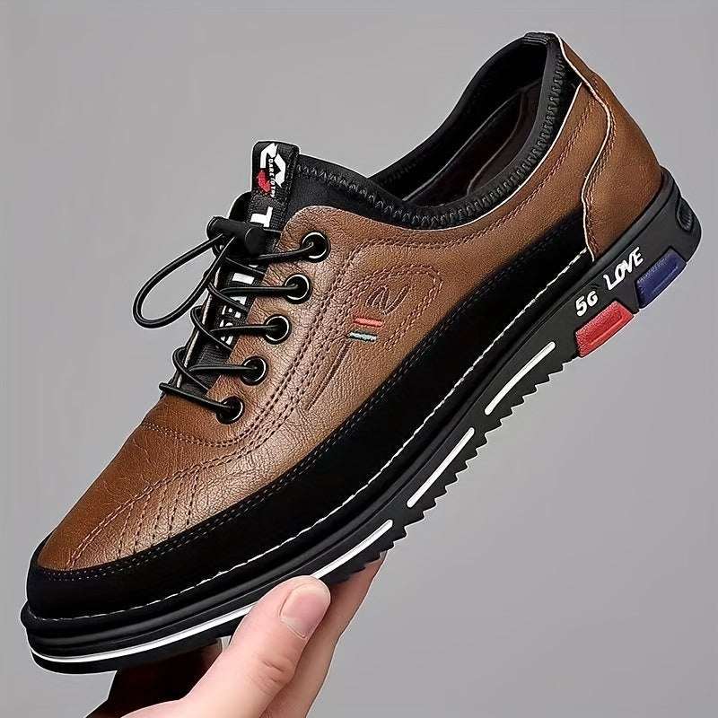 Men'S Stylish Black Loafers - Non-Slip PVC Sole, Lace-Up Casual & Business Shoes with Italian Flag Design, Round Toe, Fabric Lining for All-Season Wear, Versatile Footwear | Stylish Loafers | Durable PVC Sole