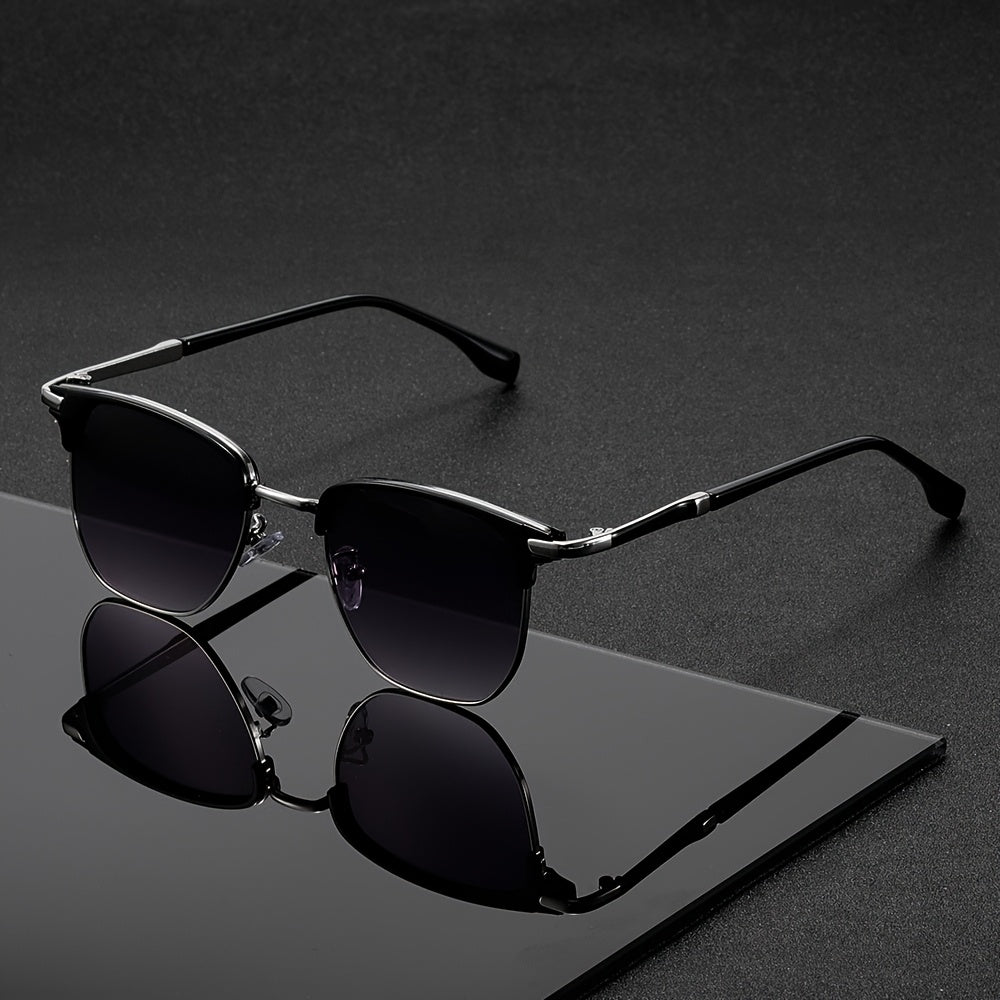 Stylish Two-Tone Square Fashion Glasses with Ultra-Thin Metal Arms - Black Frame & Green Gradient Lenses, Trendy PC Material Eyewear for Women