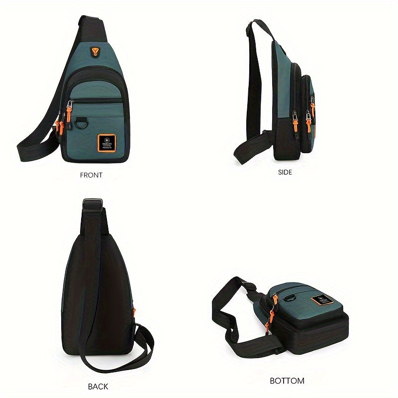 Stylish Men's chest bag with lightweight canvas material, available in black, gray, and blue. Fashionable casual waist pack for outdoor sports, perfect as a gift for men