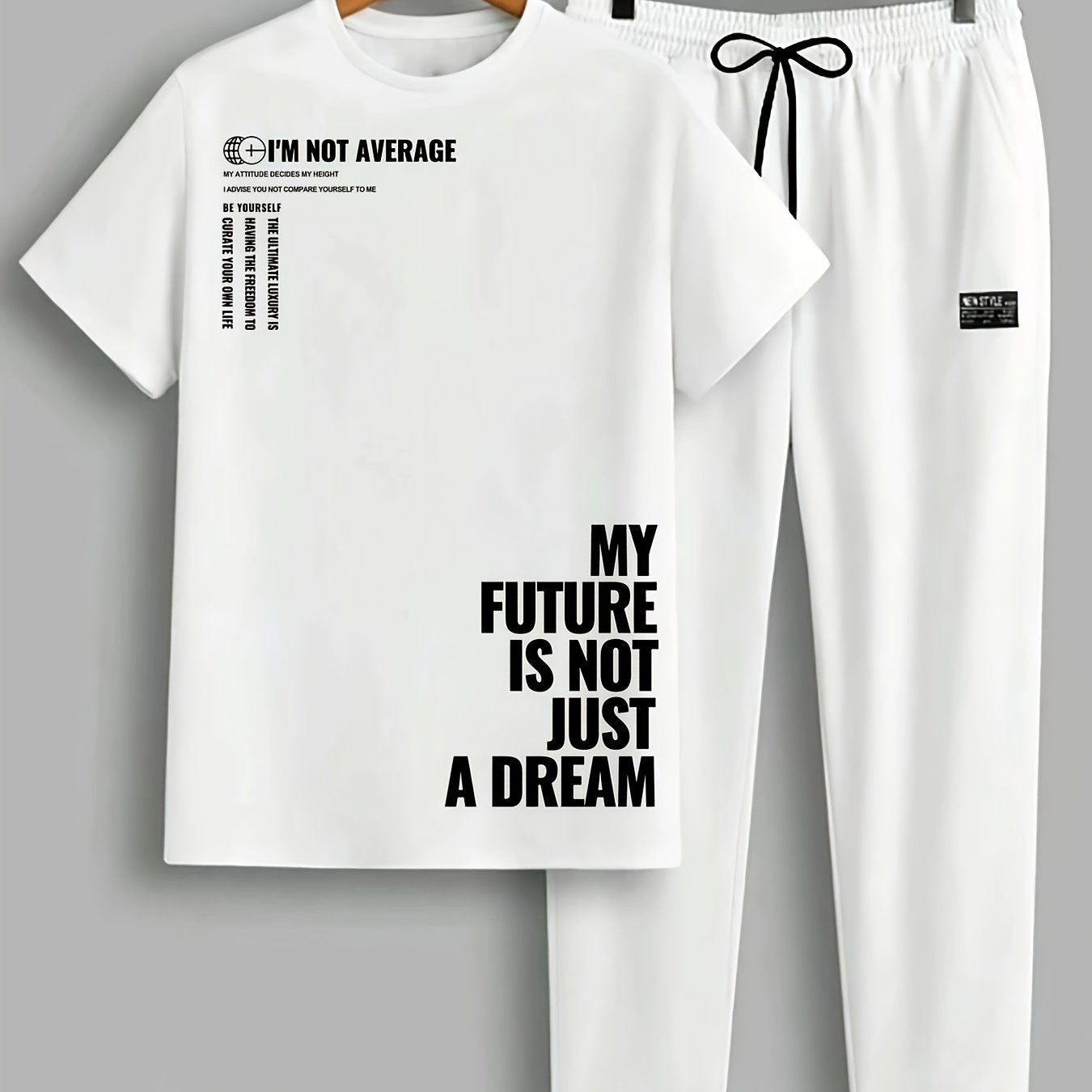 Men's 2pcs Summer MY FUTURE IS NOT JUST A DREAM Casual T-Shirt and Pants Set - Suitable for Casual Sports Outing - Starry OB