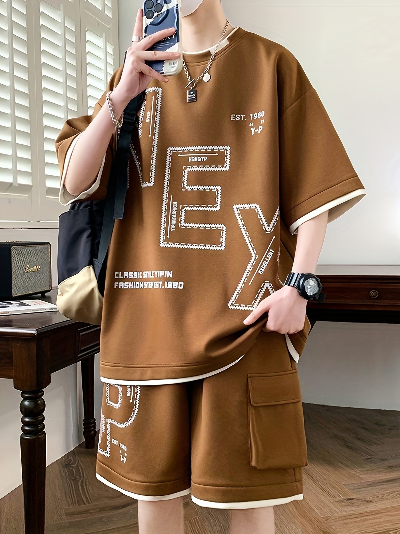 Pei Kuan's Choice Summer Men's Sports Suit Youth Student Casual Suit Two-piece Suit T-shirt Shorts Set Short Sleeve Shorts Set One Suit Breathable and Comfortable Sweat Absorbent