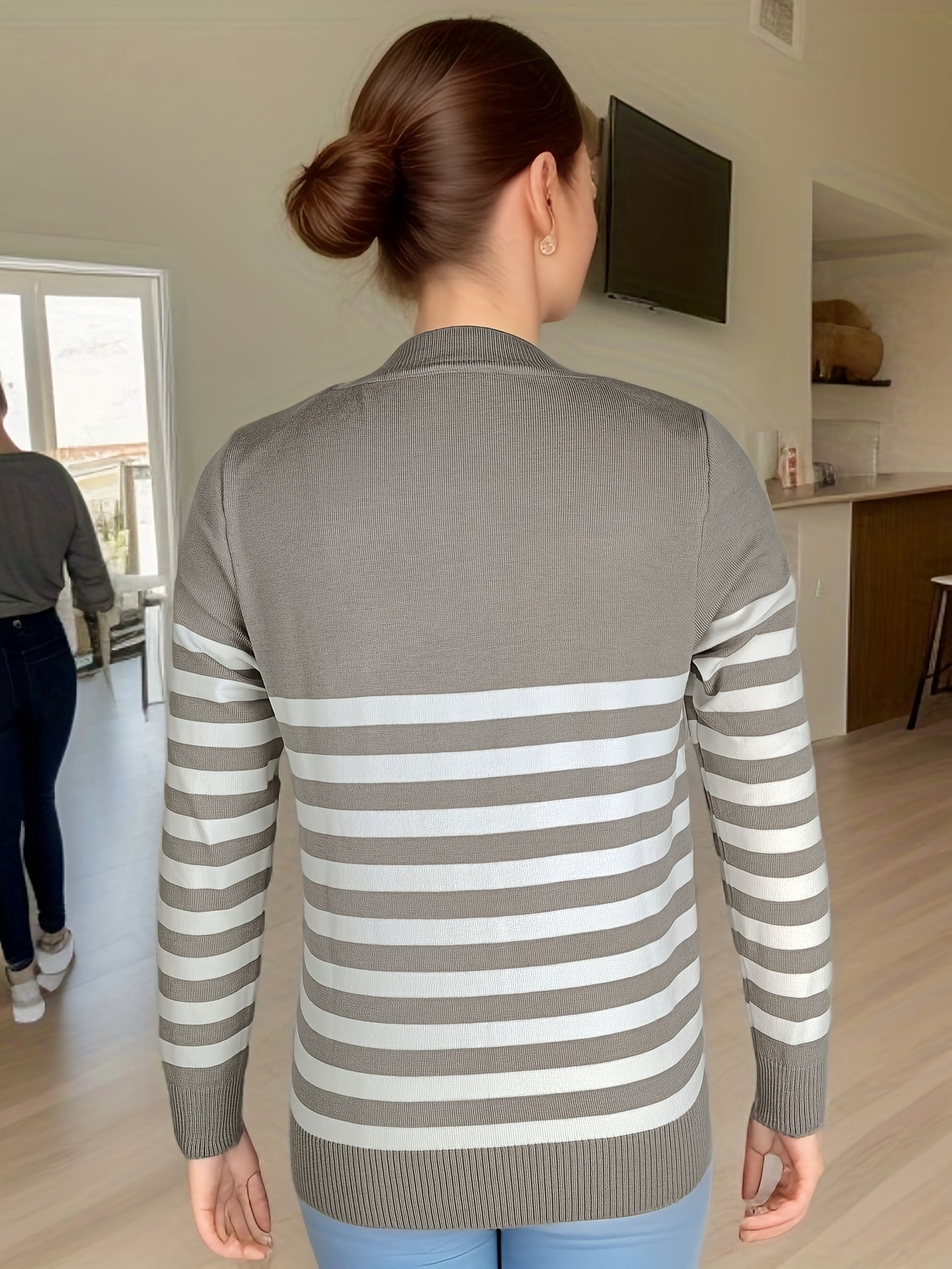 Striped Crew Neck Pullover Sweater, Casual Long Sleeve Versatile Sweater, Women's Clothing