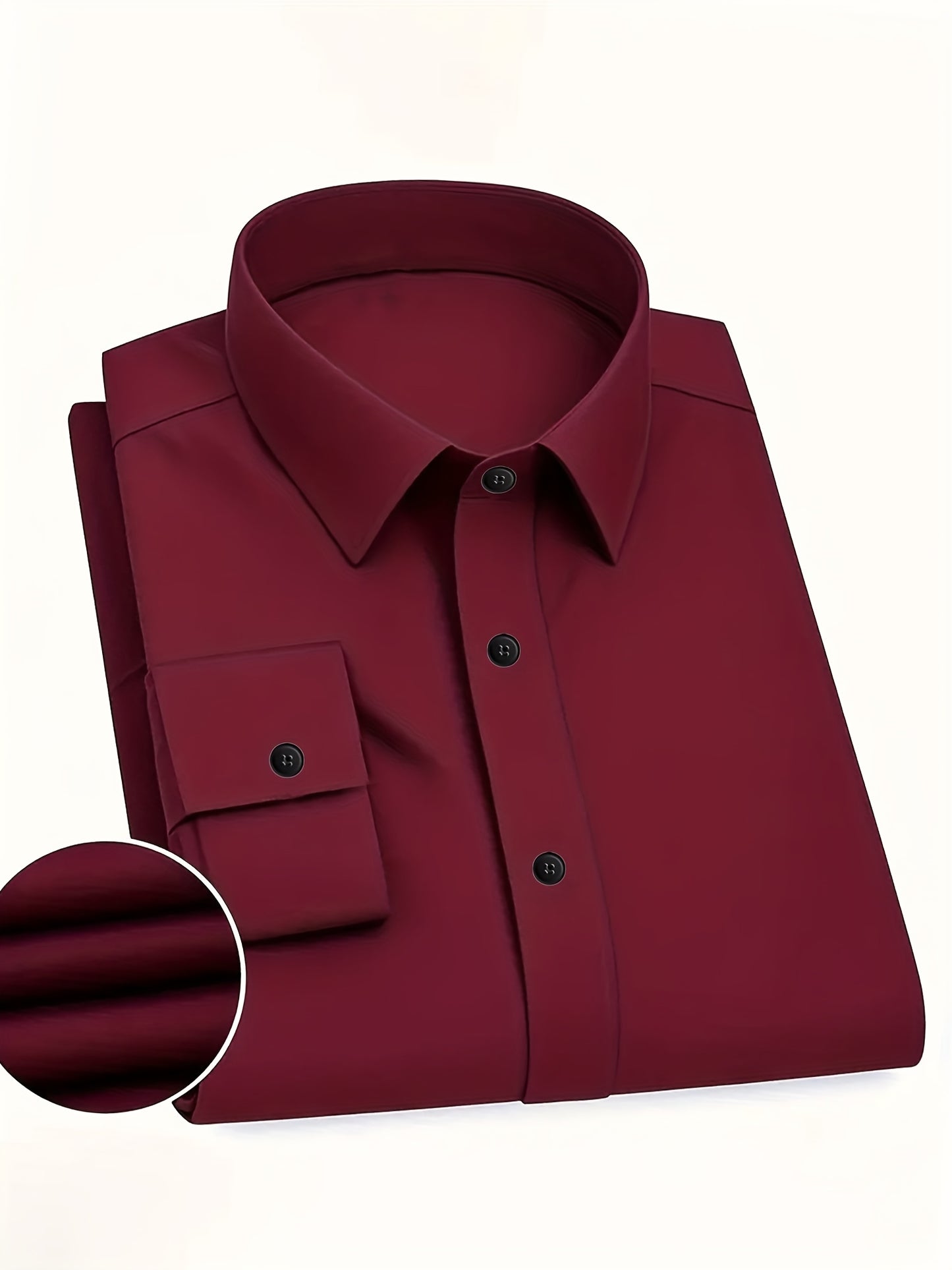 Men's Classic Solid Color Long Sleeve Dress Shirt - Regular Fit Point Collar, Non-Stretch Fabric for Office, Business & Casual Wear, All-Season Versatile Wardrobe Staple, Everyday Comfort, Sleek Appearance, Easycare Material