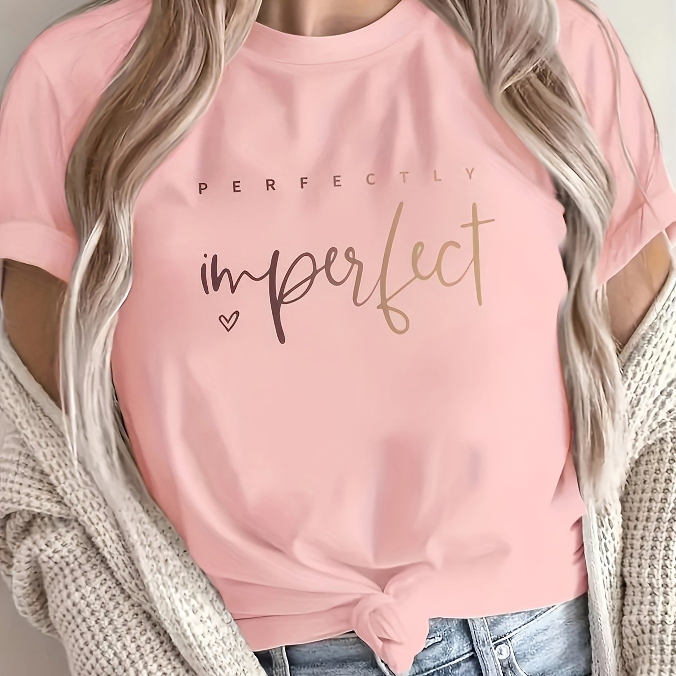 Women's Casual Letter Print T-Shirt - "Perfectly Imperfect" Design, Crew Neck, Short Sleeve, Soft Polyester Fabric, Versatile Everyday Top