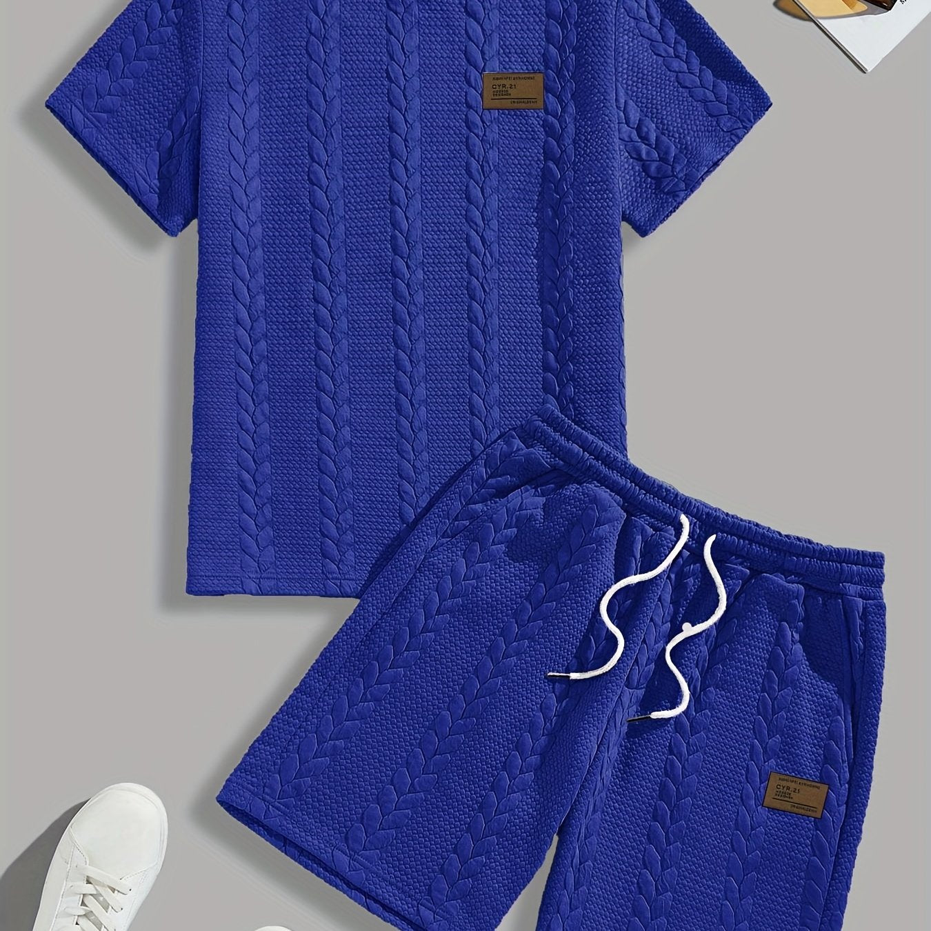 Casual Crew Neck Short Sleeve T-Shirt & Drawstring Shorts - Brown, Summer Outfit