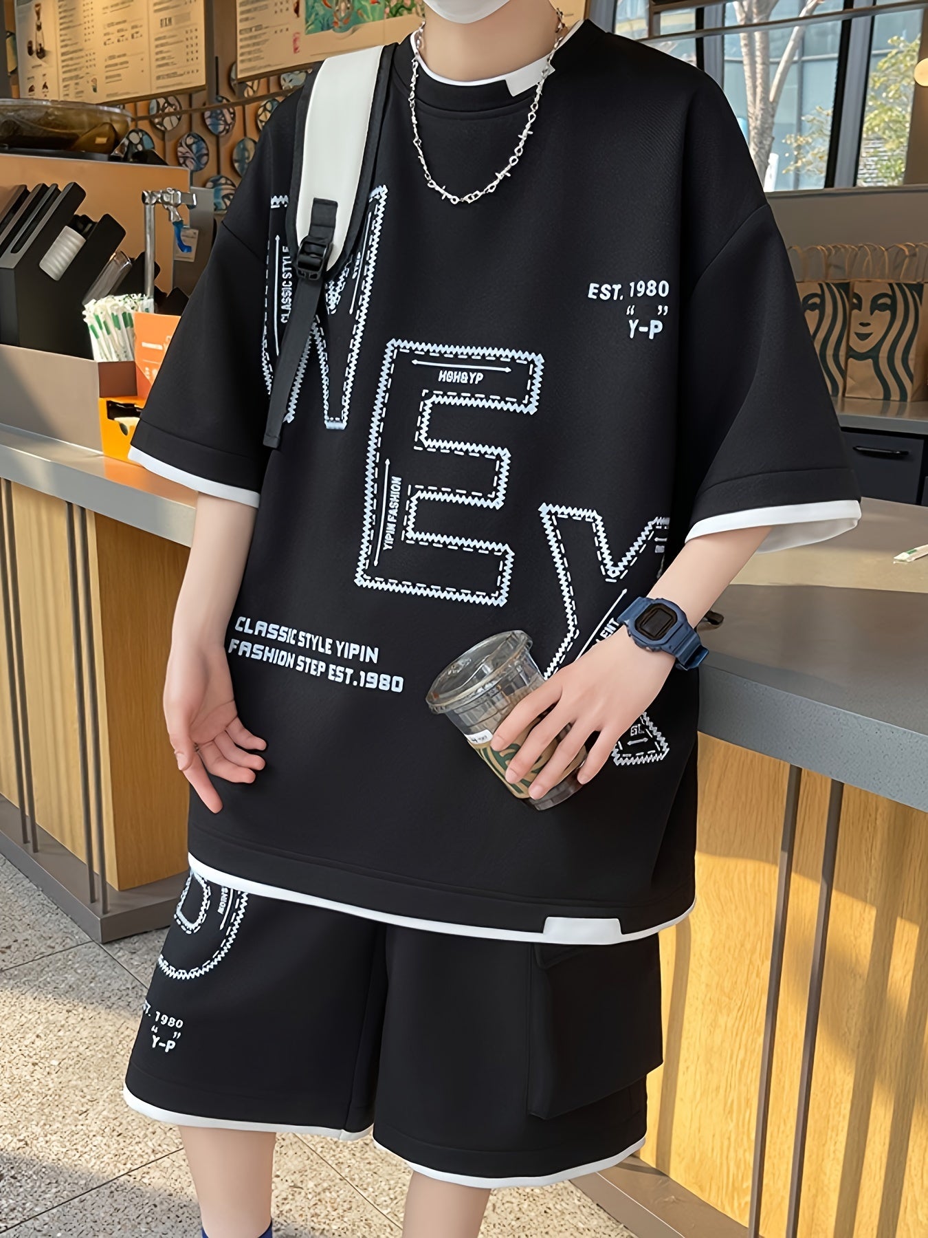Pei Kuan's Choice Summer Men's Sports Suit Youth Student Casual Suit Two-piece Suit T-shirt Shorts Set Short Sleeve Shorts Set One Suit Breathable and Comfortable Sweat Absorbent