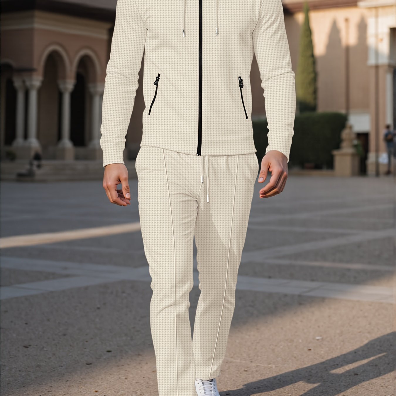 New Style Autumn Men's 2pcs Set, Casual Hooded Long Sleeve Zip-Up Sweatshirt and Drawstring Jogger Pants with Pockets, All-Season Outfit for Men