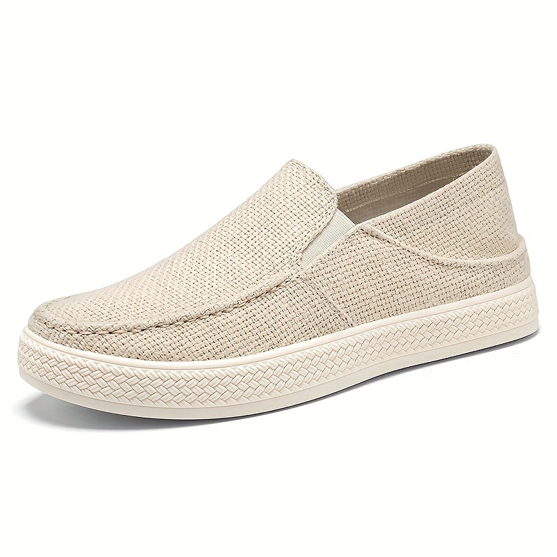 Men'S Summer Slip-On Casual Shoes - Lightweight Breathable Fabric Upper, Cushioned EVA Insole & Durable TPU Sole for Outdoor Travel, Parties, Hiking, Walking - Beige, Party Footwear, Minimalist Design, Comfortable Fit