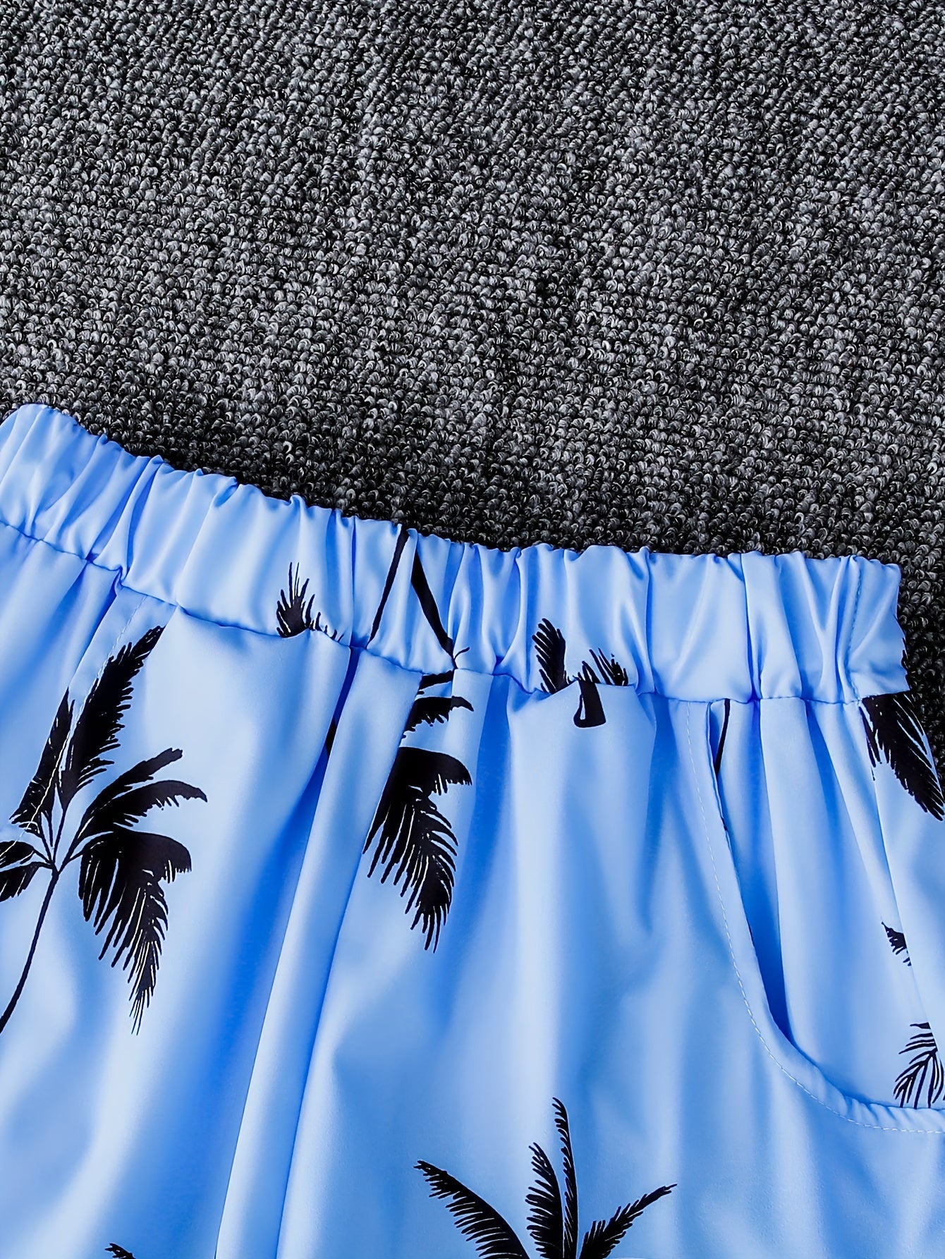 2pcs Boys Casual Coconut Tree Graphic Print Short Sleeve Lapel Shirt & Shorts Set, Comfy Summer Boys Clothing For Daily & Outdoor Wear