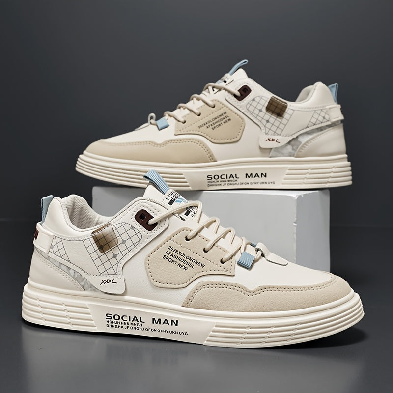 Men's Stylish Athletic Sneakers - Durable, Non-Slip, Thick Sole for Height Boost & Shock Absorption, Casual Campus Trend, Versatile Lace-Up Design