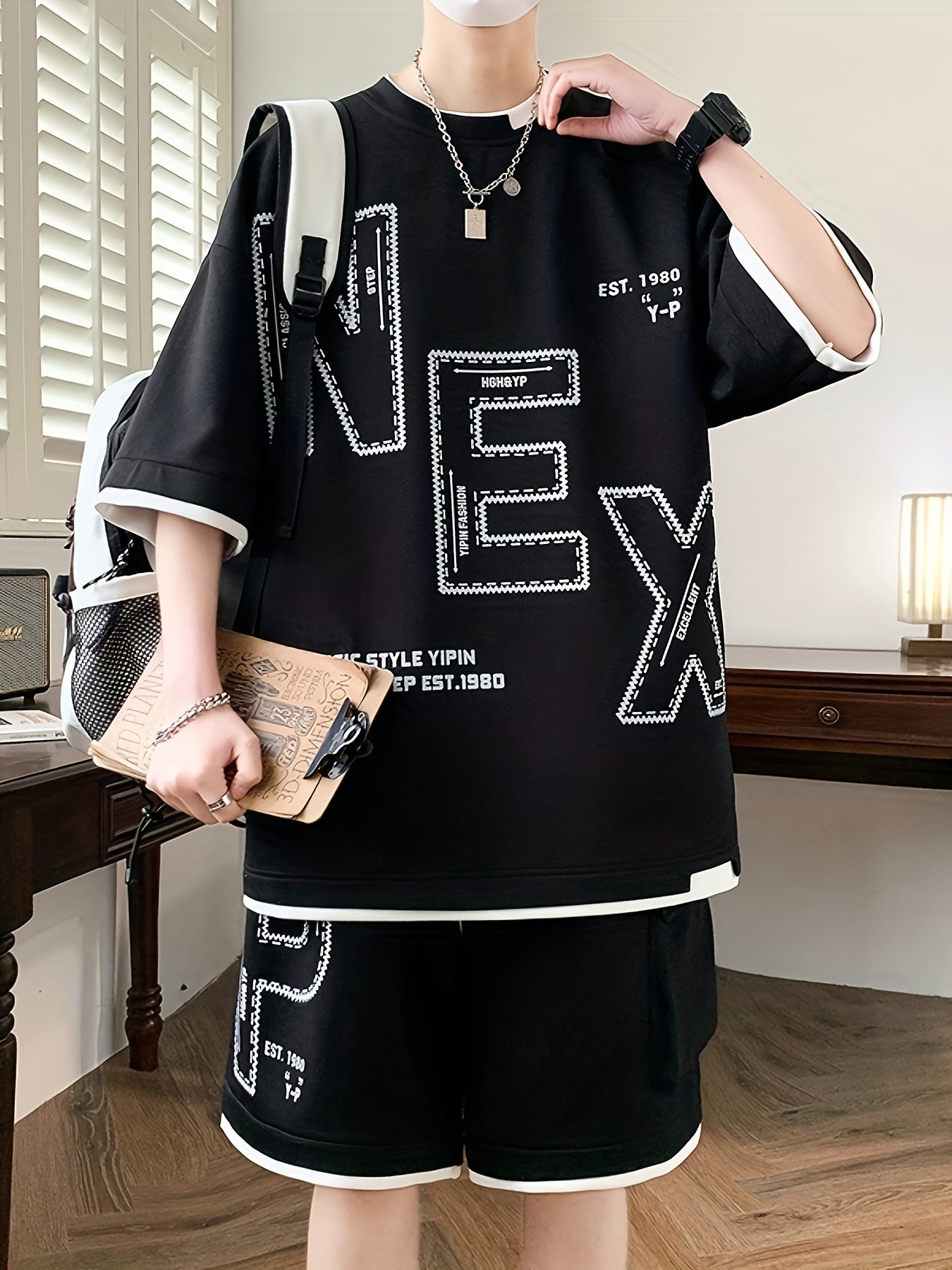 Pei Kuan's Choice Summer Men's Sports Suit Youth Student Casual Suit Two-piece Suit T-shirt Shorts Set Short Sleeve Shorts Set One Suit Breathable and Comfortable Sweat Absorbent