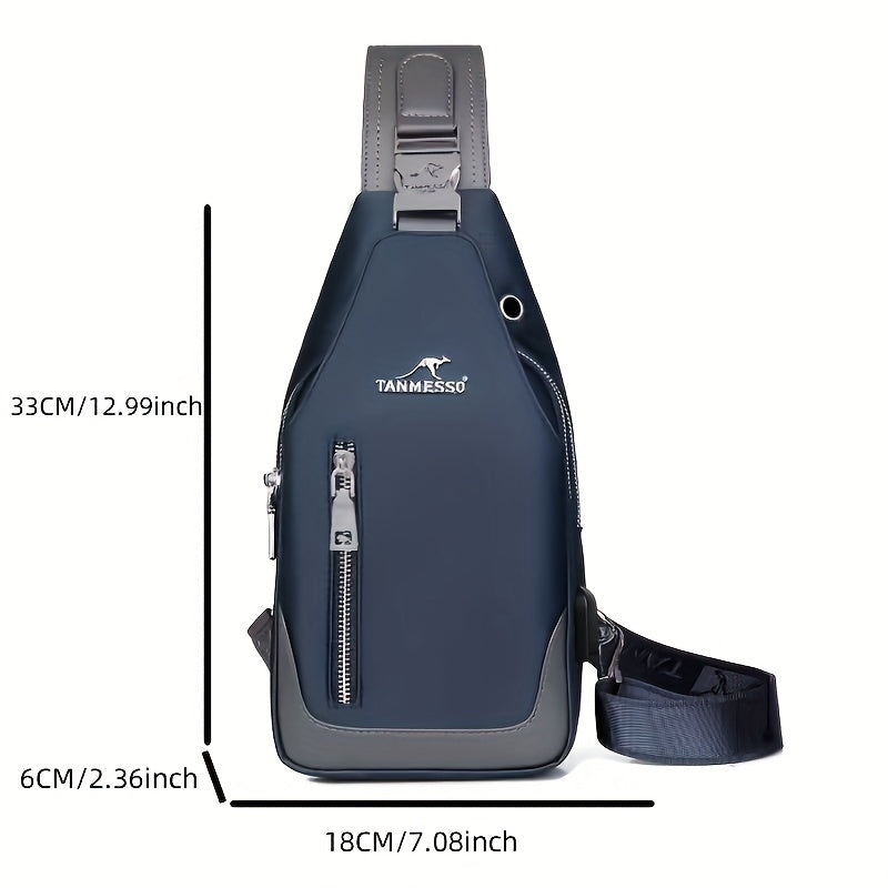 TMOOS Anti-Theft Crossbody Bag for Men - Secure Zipper Closure, Adjustable Strap, Compact Chest Pack - USB Charging Port, Front Zipper Pocket - Anti-Theft Backpack for Travel, Commute, Everyday Use - Navy Blue