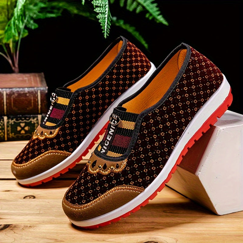 Women's Casual Peking Cloth Flats, Comfortable Soft Sole Slip On Shoes, Chinese Style Low Top Flats