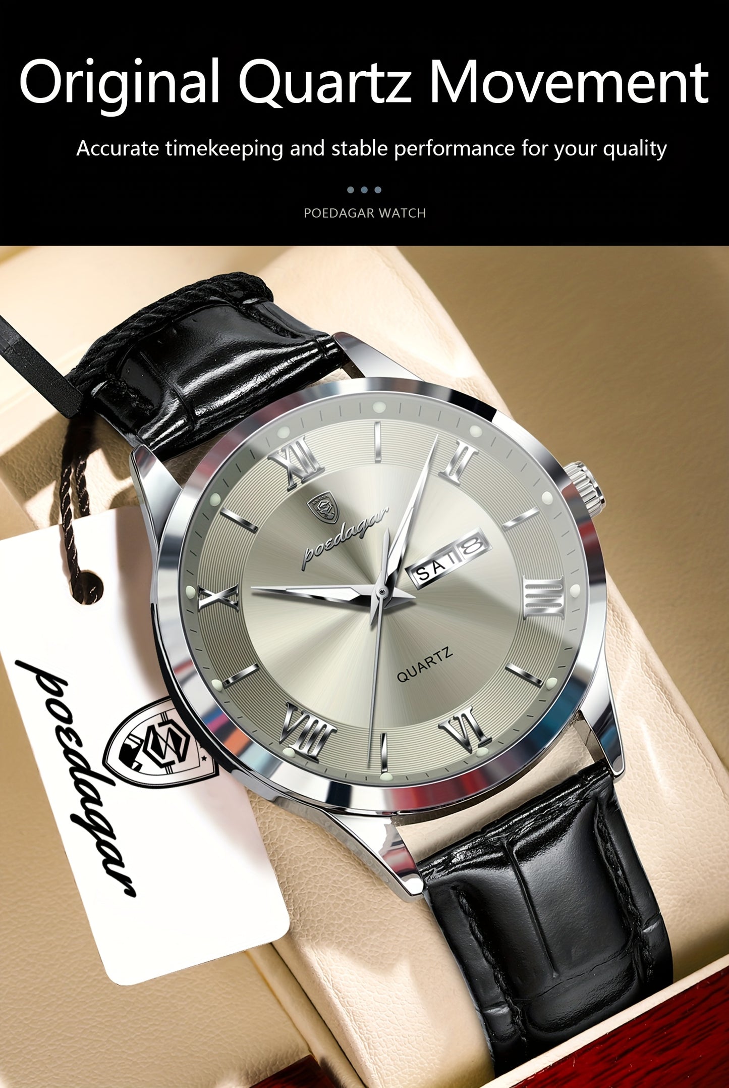Luxury Leather Strap Men's Watch Waterproof Luminous Calendar Week Wristwatch Simple Business Fashion Sports Men's Watch