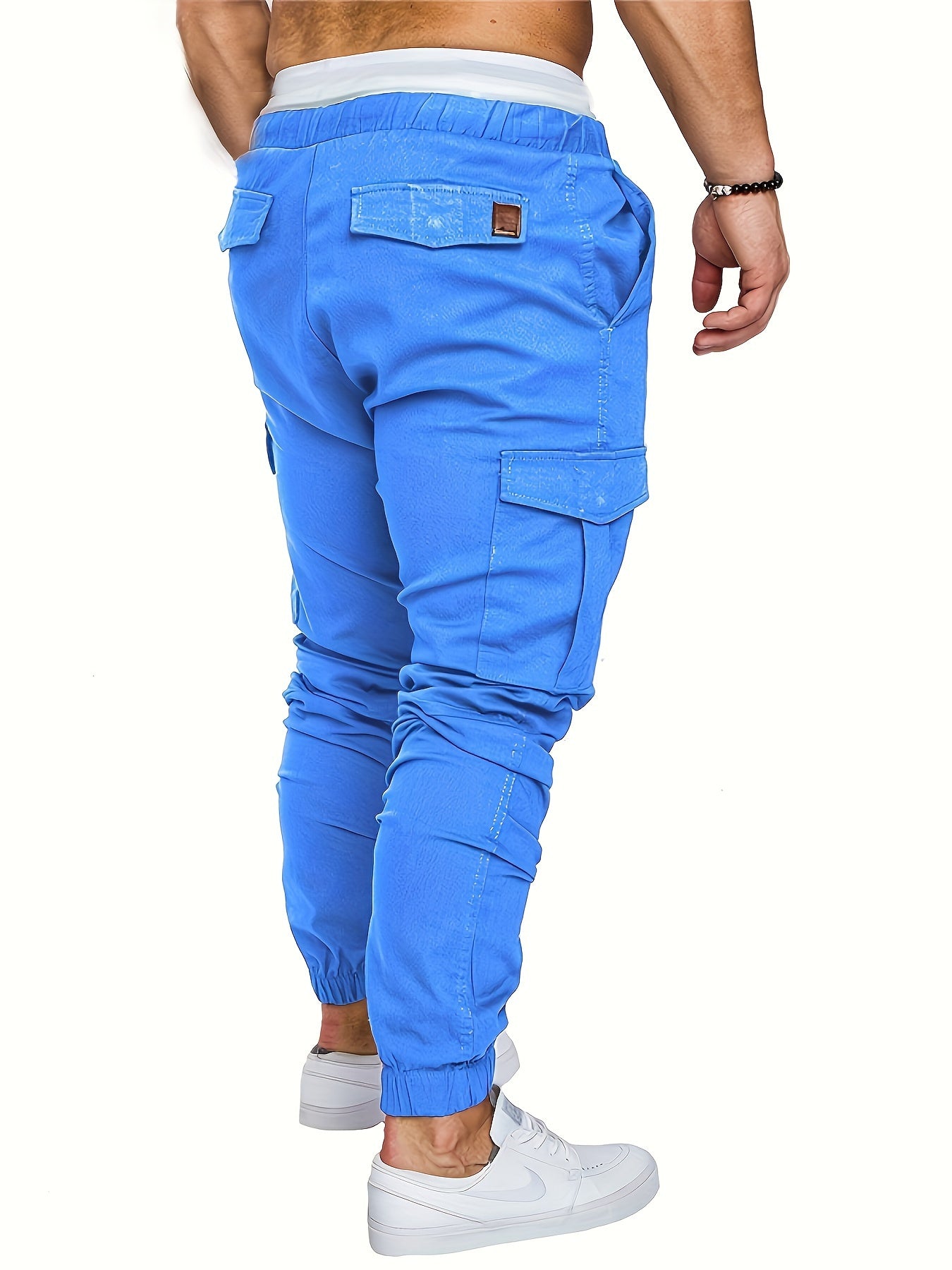 Men'S Casual Cargo Pants, 95% Cotton 5% Spandex, Skinny Fit, Solid Color, Long Length, Woven Fabric, Non-Stretch, with Pockets, 215g/m² Weight