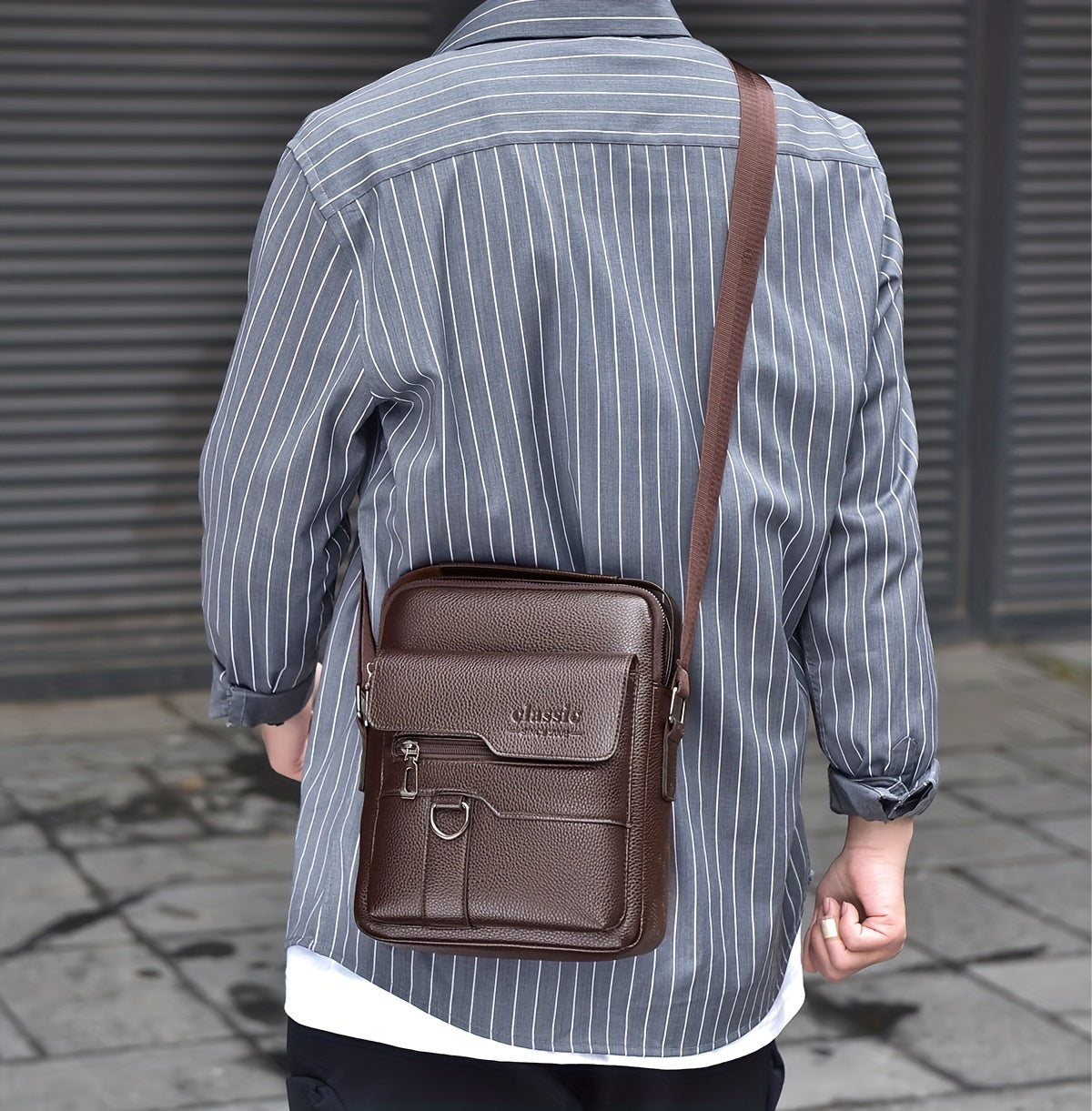 WEIXIER Men'S Set Shoulder Bag, Unisex Waist Postman Bag, Crossbody Chest Bag, Handbag, PU Fabric Multi-pocket, with Card Holder Wallet, Adjustable Detachable Shoulder Strap, Casual Commuting Bag Retro Business Texture Men'S