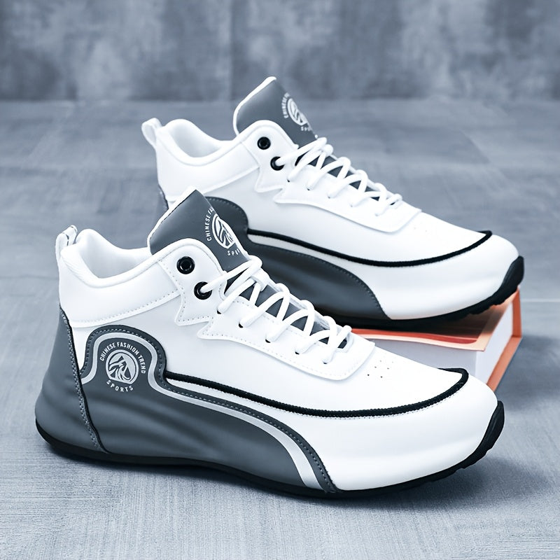 Men'S Fashion Classic Sneakers, Low Top Lace-up Athletic Shoes, Shock Absorbing Breathable Running Shoes, Durable Thick Sole Skateboard Shoes, Solid Color Graphic Design, Round Toe, Faux Upper/Sole, Fabric Inner, EVA Insole f