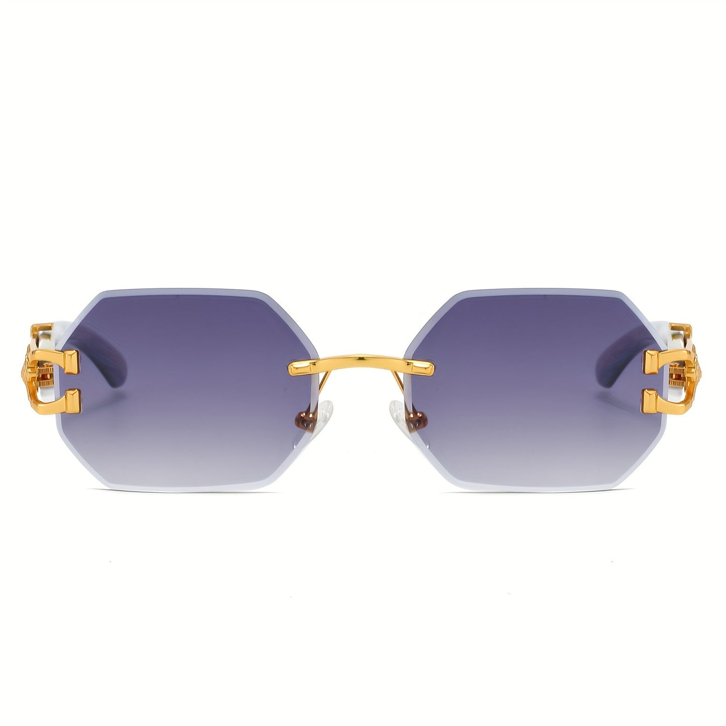 1pc Retro Frameless Glasses for Men & Women, Irregular Shaped PC Lens, Metal Hinge, Climbing Sports, Imitation Wood Grain, Fashionable Decorative Eyewear, Suitable for Daily Wear & Holiday