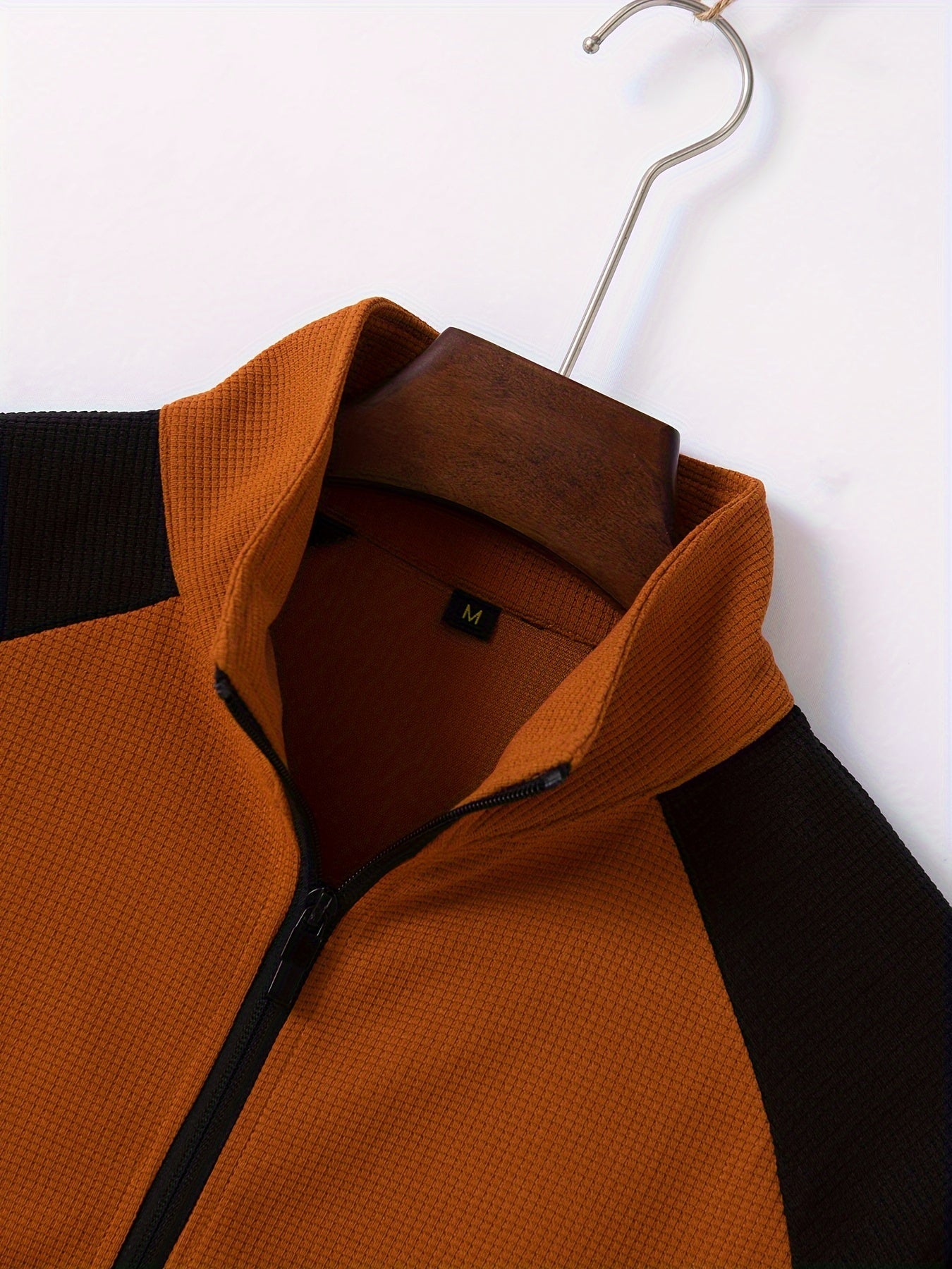 Men's Sporty Color Block Zip-Up Jacket & Joggers Set - Polyester Blend, Perfect for Spring/Fall