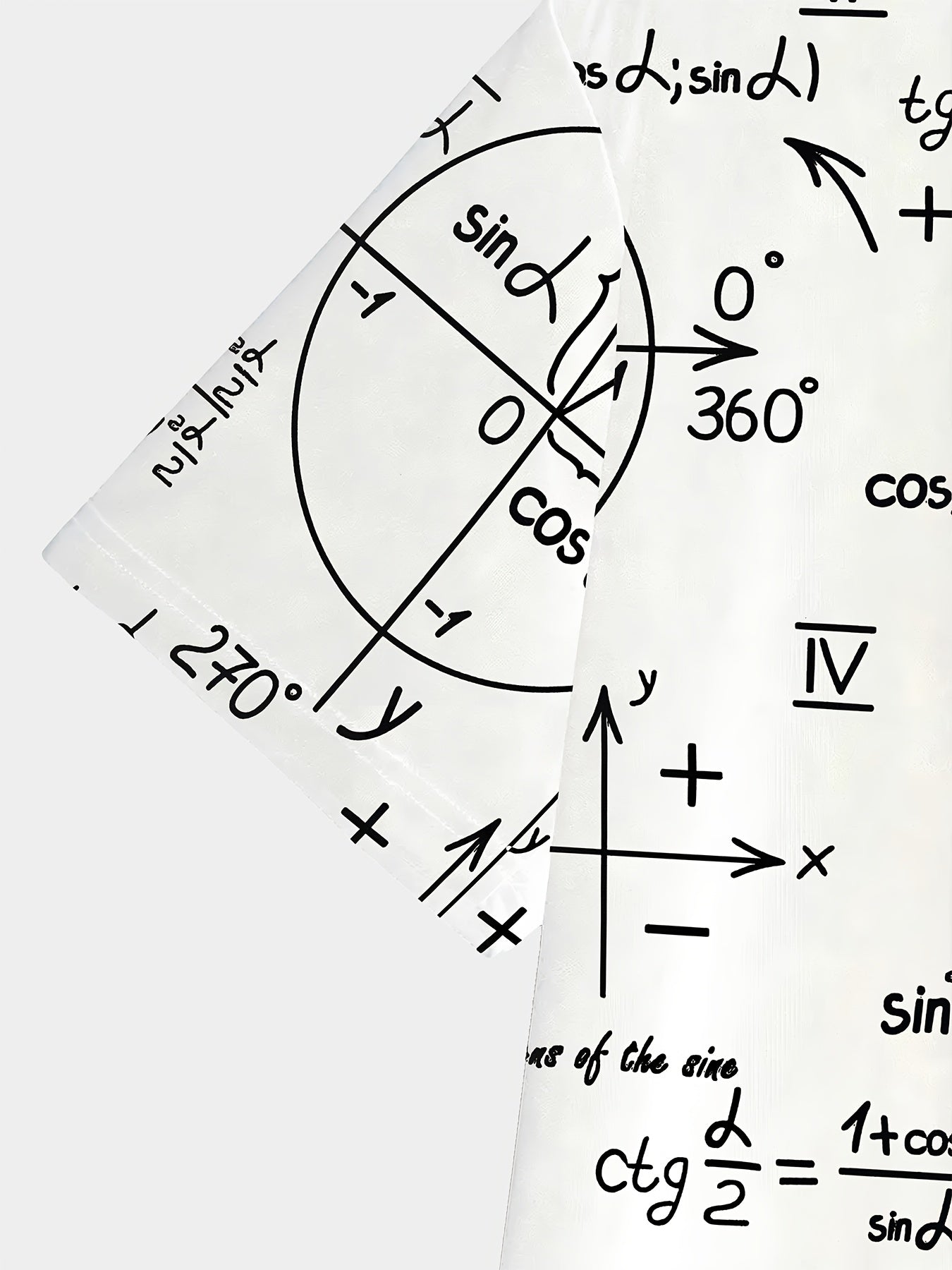 3D Fashionable Short Sleeve T-Shirt for Men - White with Black and Golden Mathematical Formulas Print, Crew Neck, Regular Fit, All-Season Comfort