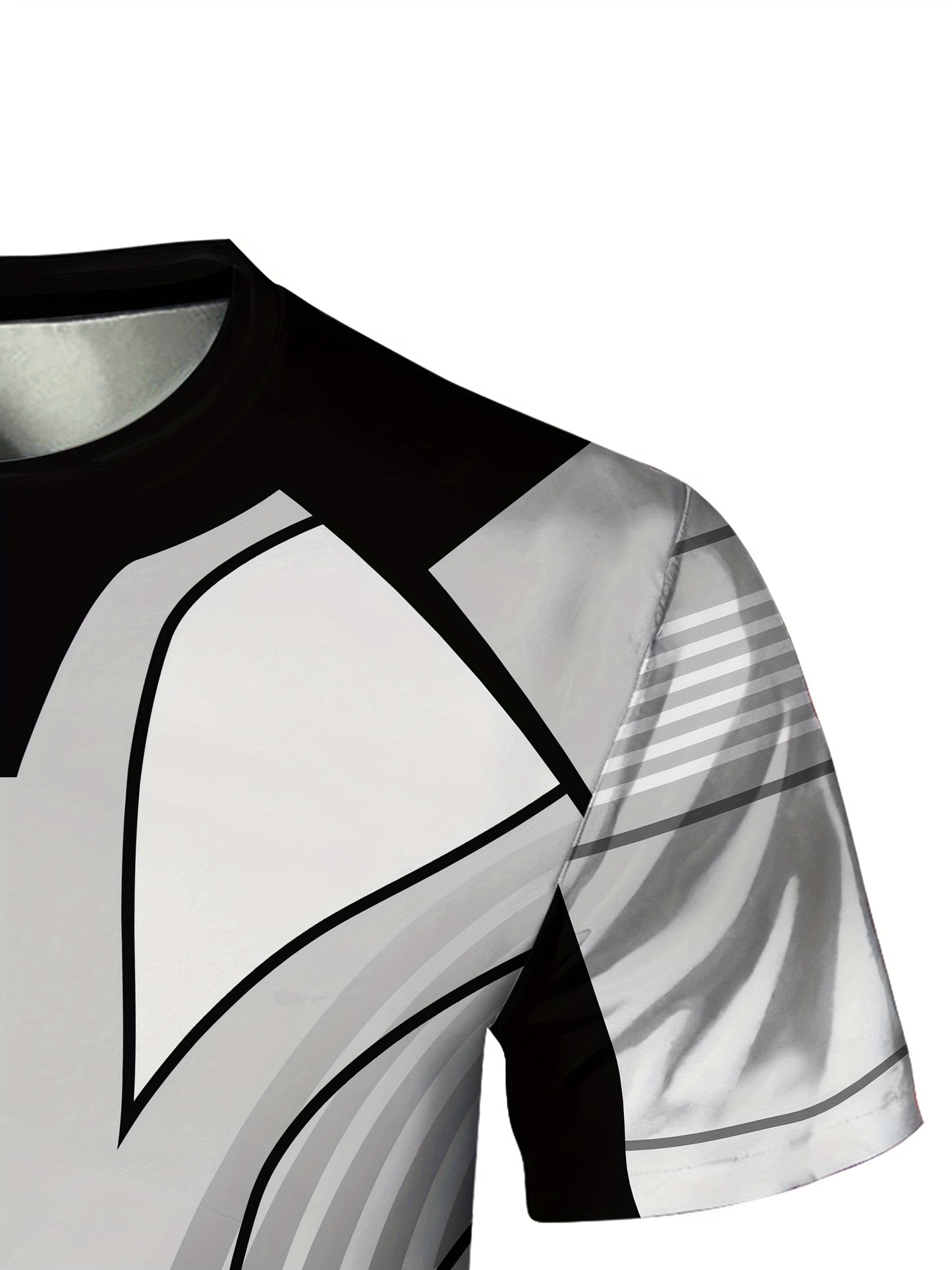 Men'S Slim Fit Breathable T-Shirt with Intricate Black & White Geometric Print - Moisture-Wicking Polyester-Spandex Blend, Machine Washable, Round Neck Short Sleeve for Summer Casual Wear, Gym, Hiking & Outdoor Activities