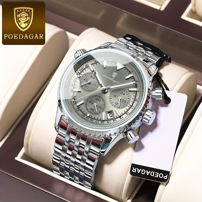POEDAGAR New waterproof luminous calendar stainless steel ultra-thin Men's watch fashion students Korean business luxury youth chronograph quartz wristwatch., Perfect for Thanksgiving