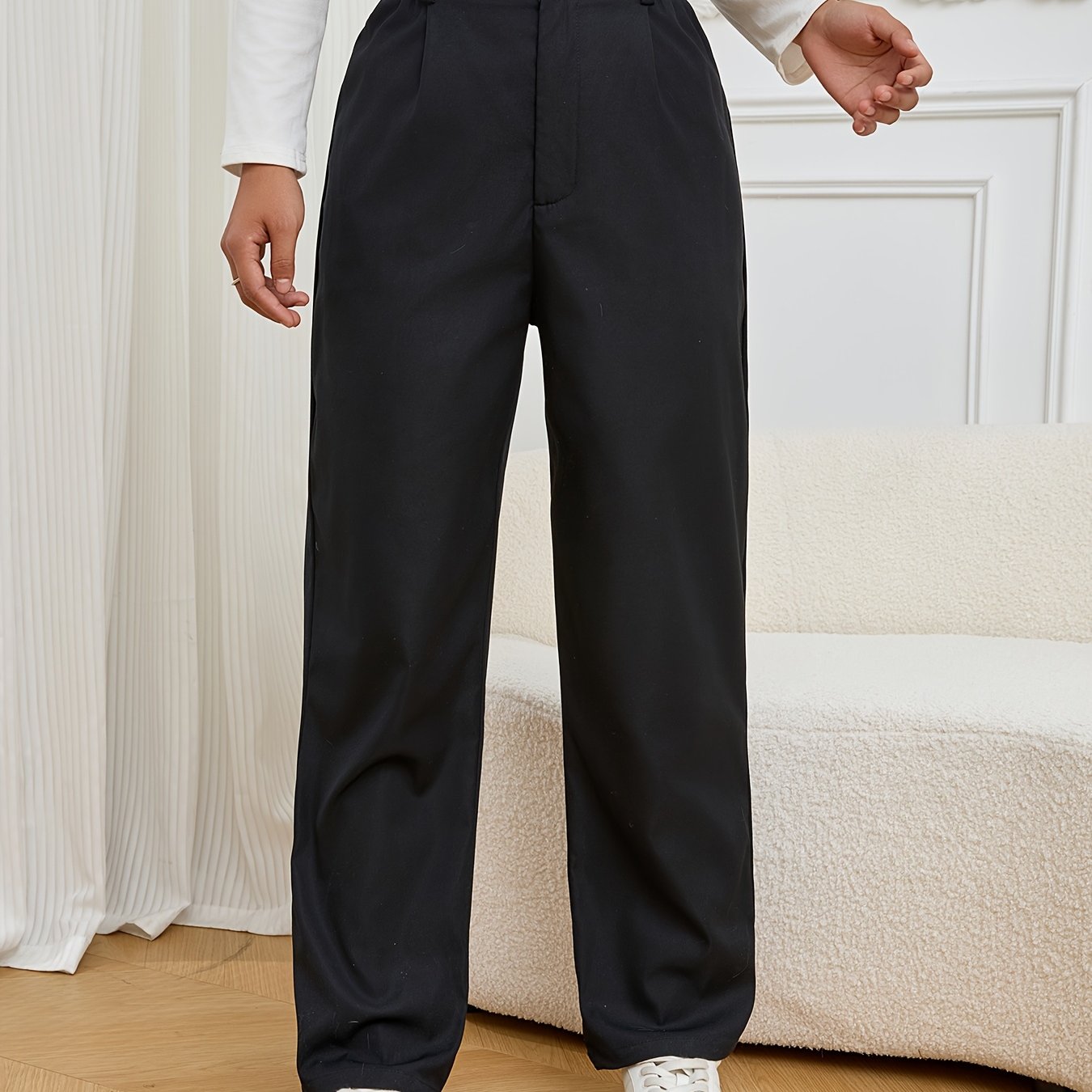 Women'S Black Straight-Leg Casual Trousers