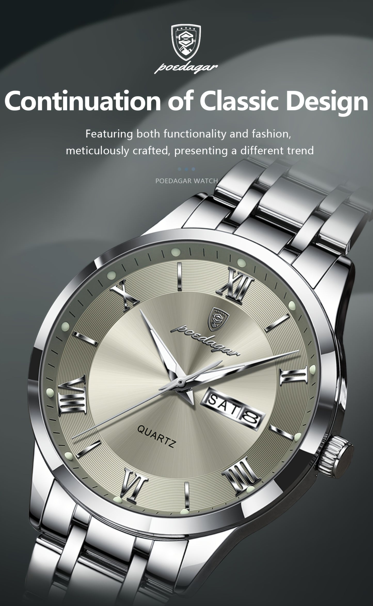 POEDAGAR new trend leisure elegant simple ladies watch new design luminous calendar stainless steel quartz lady wristwatch.