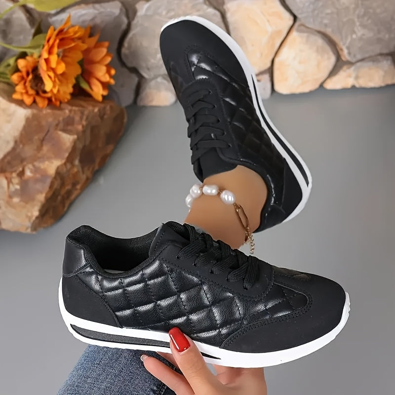 Women's Retro Athletic Sneakers - Lightweight, All-Season, Stability Support, Synthetic Leather Upper, Fabric Lining, TPR Sole, Quilted Design