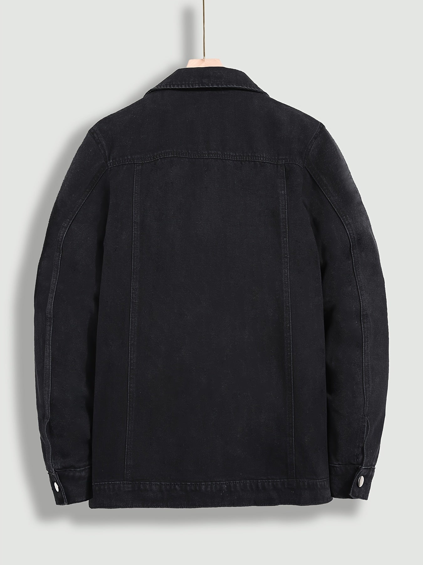 Men's Classic Cotton Denim Biker Jacket - Solid Color, Long Sleeve, Button-Up with Pockets for Spring & Fall