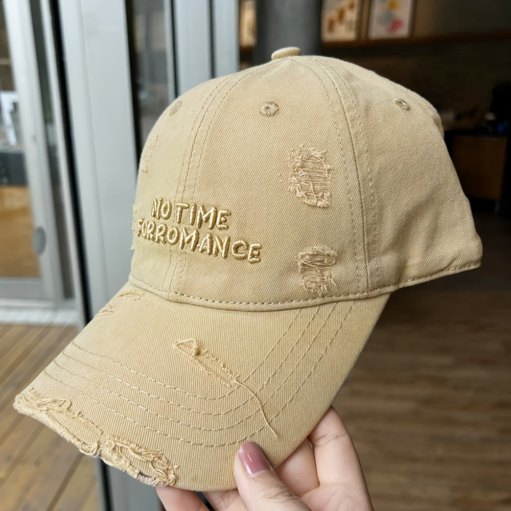 Women's Distressed Embroidered Baseball Cap - Adjustable Lightweight Sun Hat with Wide Brim for Outdoor Travel, Casual Outings & Daily Use, Machine Washable, Outdoor Headwear, Trendy Baseball Cap, Rustic Appeal, Summer Access