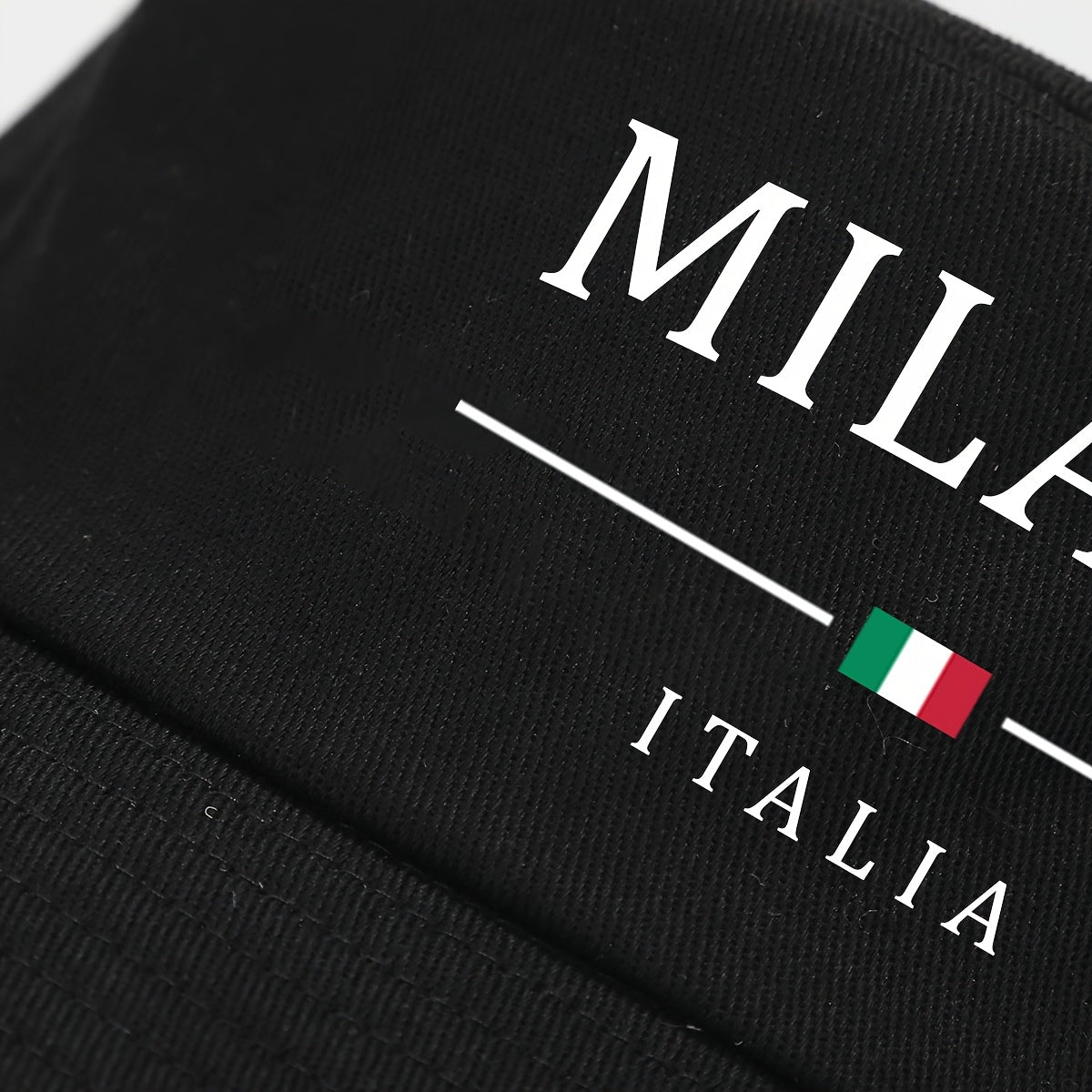 1pc MILANO ITALY Printed Bucket Hat - Lightweight Breathable Sun Hat with Italian Flag Design, Foldable Fisherman Cap for Men & Women, Outdoor Sports Travel, Spring Summer (Black/White), Vacation Headwear