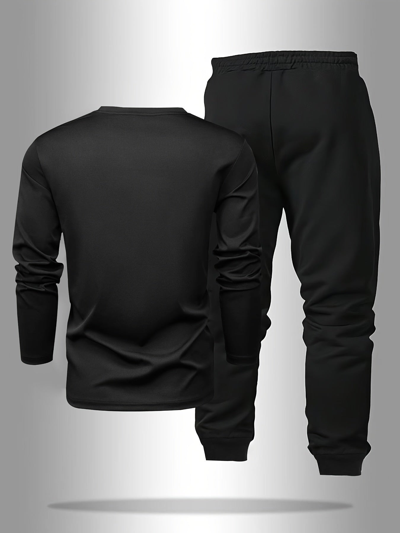 Men's Long Sleeve T-shirt and Pants Set, Spring/Autumn 2pcs set with Paris letter print round neck long sleeve T-shirt + drawstring outdoor casual sports pants set of 2