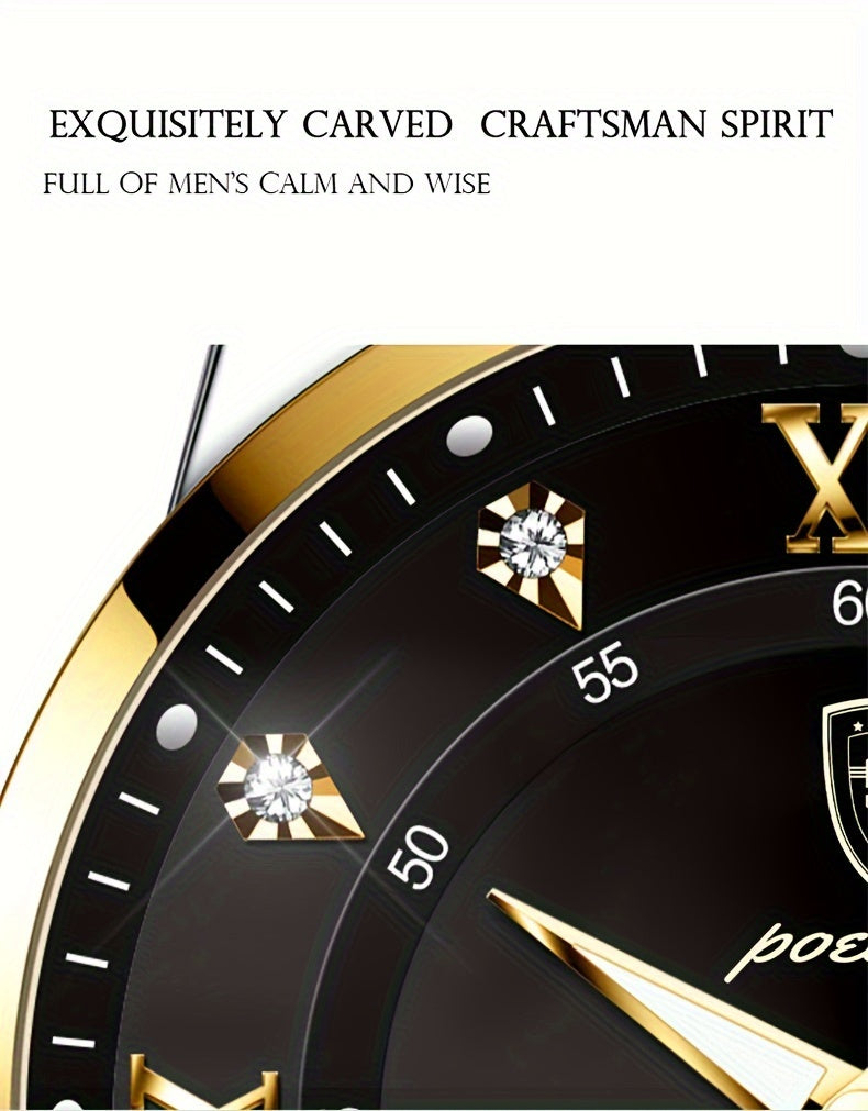 POEDAGAR Classic Men'S Stainless Steel Quartz Watch, IPX8 Luminous Weekly Calendar Watch for Men, Perfect Gift Option, Suitable for Women