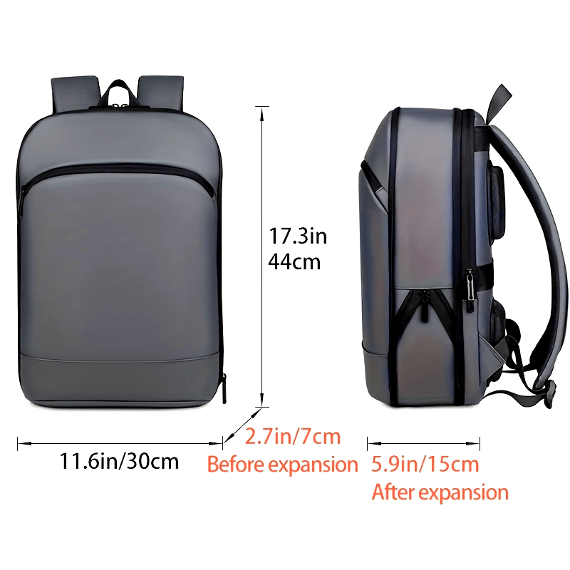 Business Style Expandable Backpack, Faux Leather, Durable Smooth Zipper, Multi-Pad Laptop Bag, Casual Daypack, Suitable for Daily Commute, Outdoor Business Travel, Ideal Gift for Holidays, Black, Dark Grey, Light Grey Options