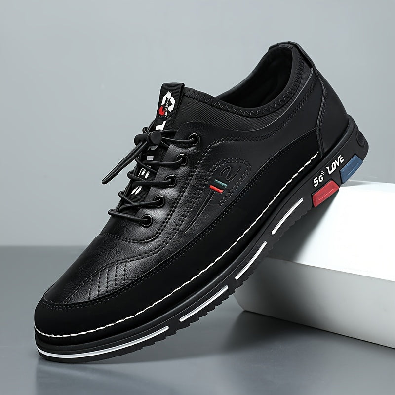 Men'S Stylish Black Loafers - Non-Slip PVC Sole, Lace-Up Casual & Business Shoes with Italian Flag Design, Round Toe, Fabric Lining for All-Season Wear, Versatile Footwear | Stylish Loafers | Durable PVC Sole