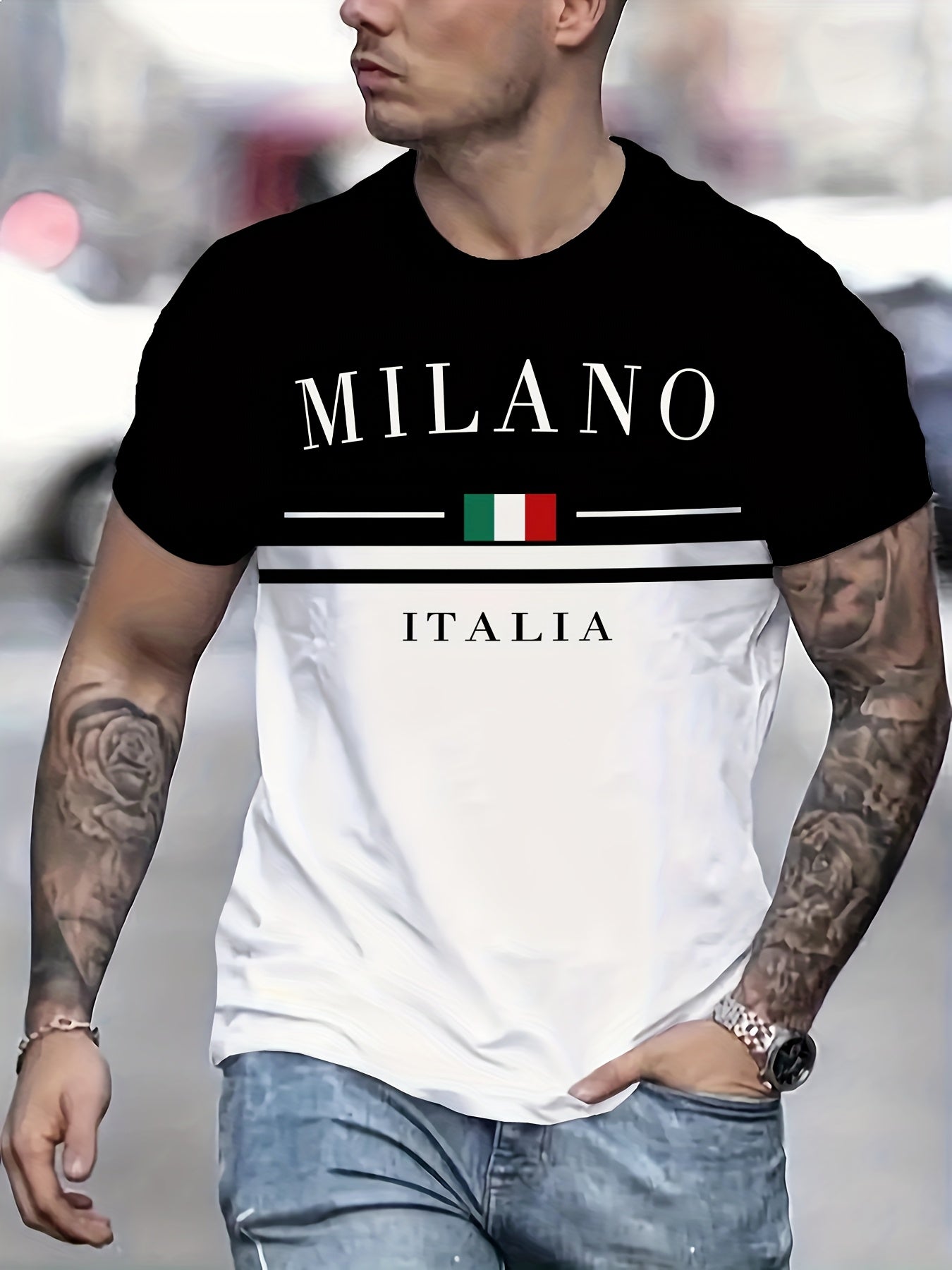 Men'S Milan 3D Print T-Shirt - Casual Crew Neck, Short Sleeve, Lightweight Polyester Tee with Italian Flag Design - Perfect for Travel, Camping, Sports & Outdoor Activities